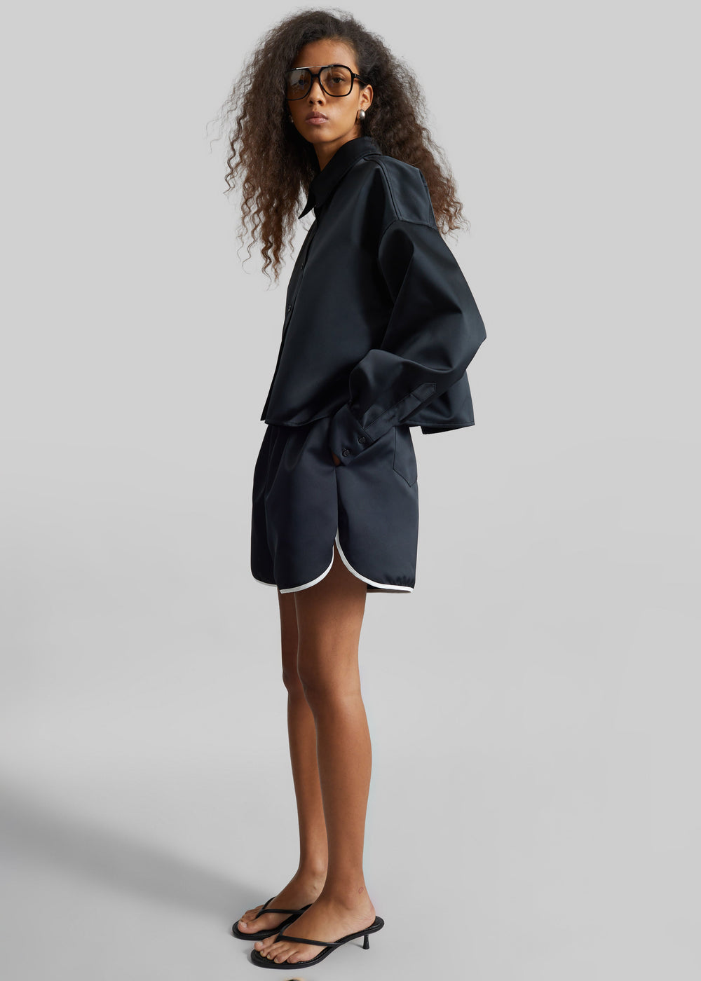 Arlen Satin Boxy Shirt - Black - 1
