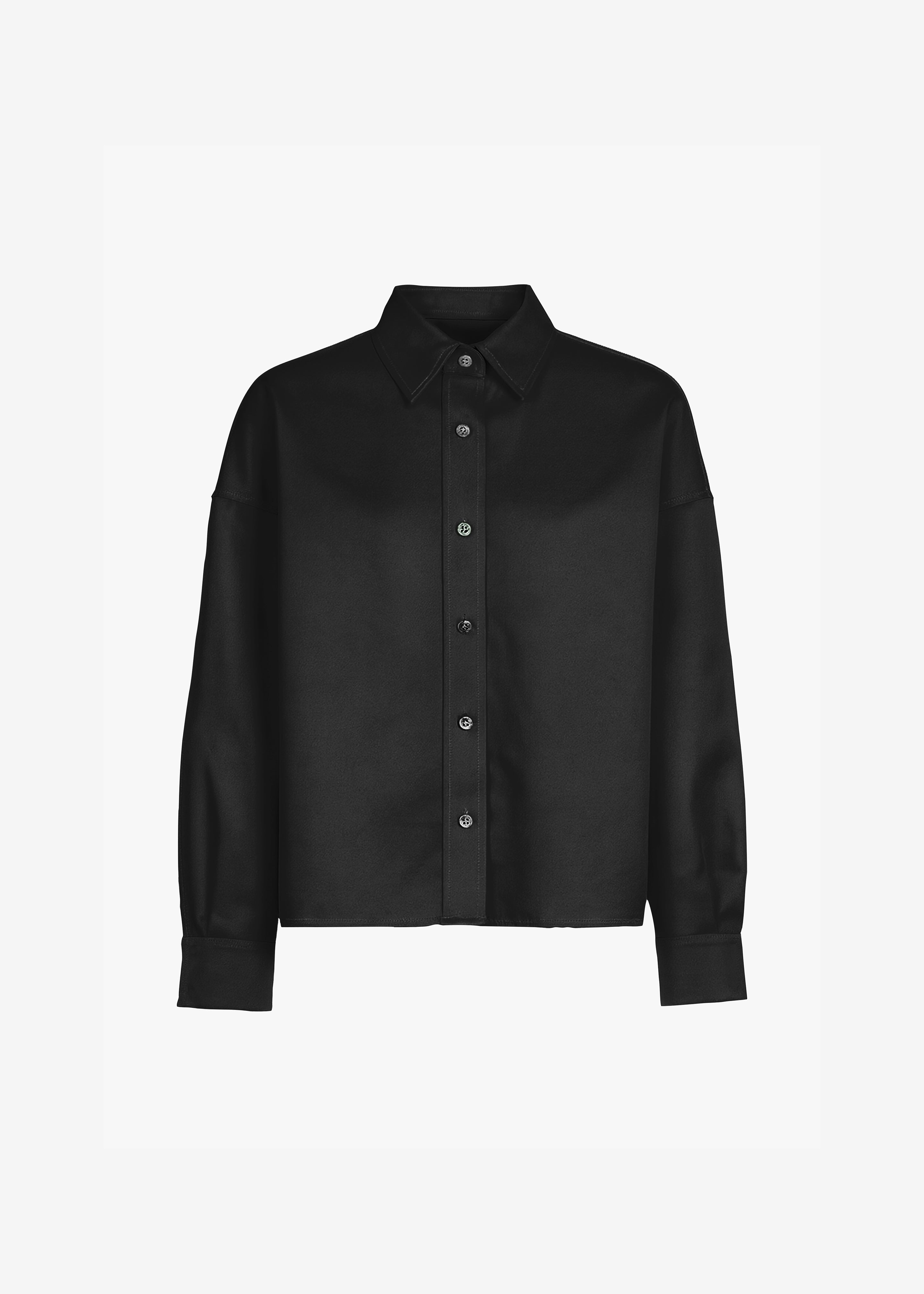Arlen Satin Boxy Shirt - Black - 7