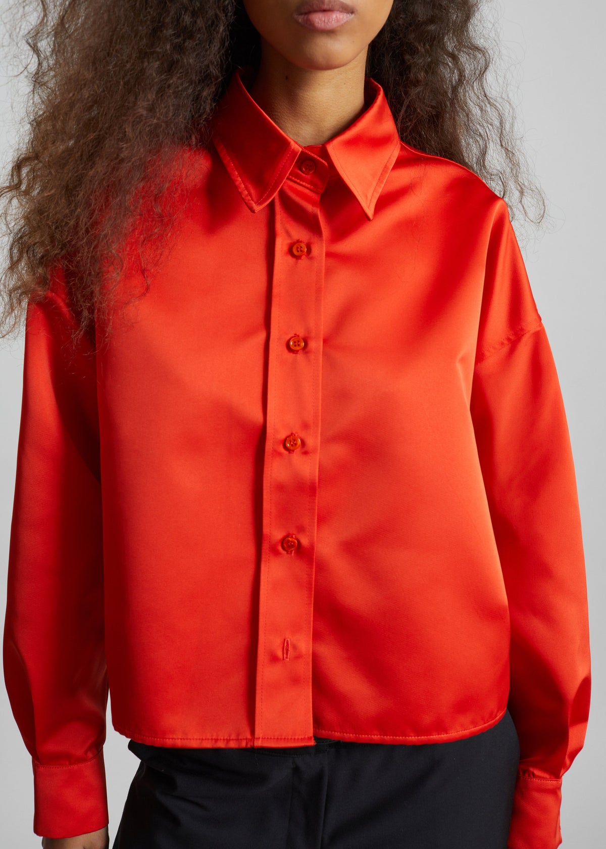 Arlen Satin Boxy Shirt - Coral Red - 4