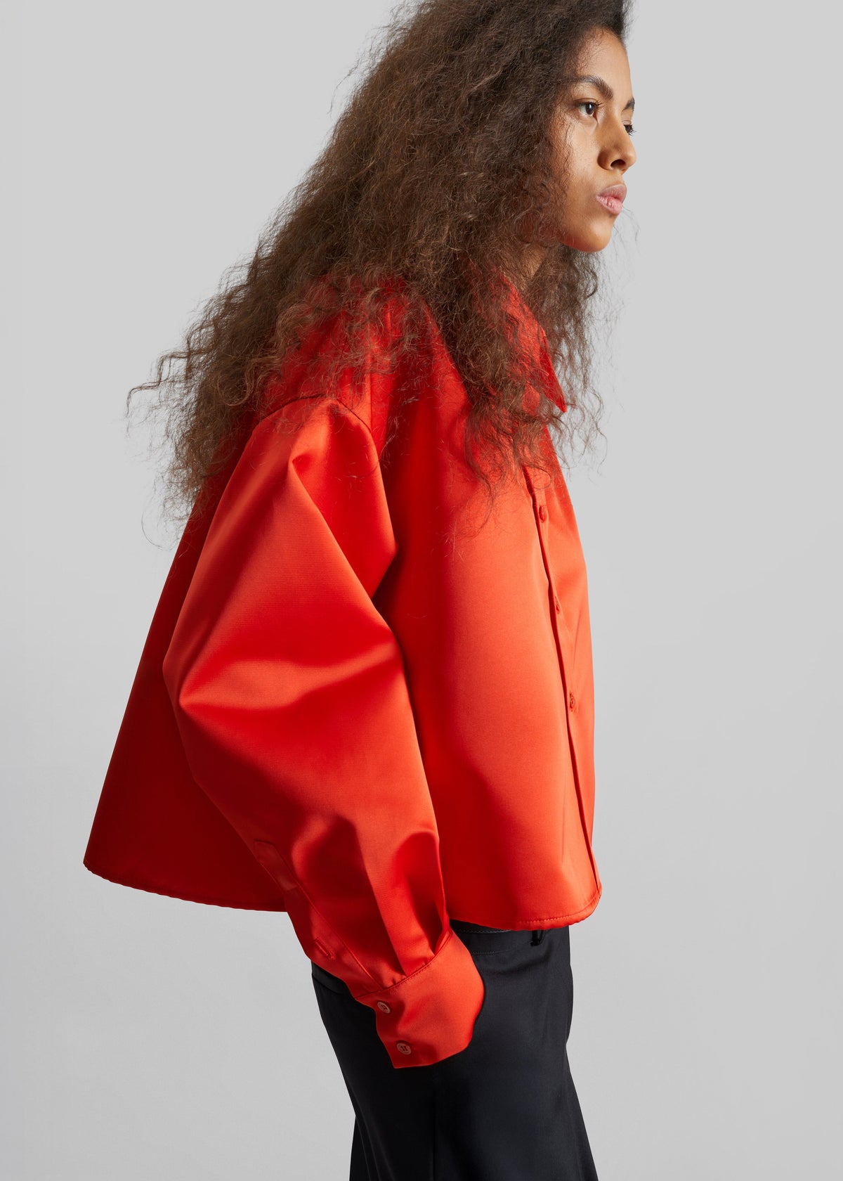 Arlen Satin Boxy Shirt - Coral Red - 1