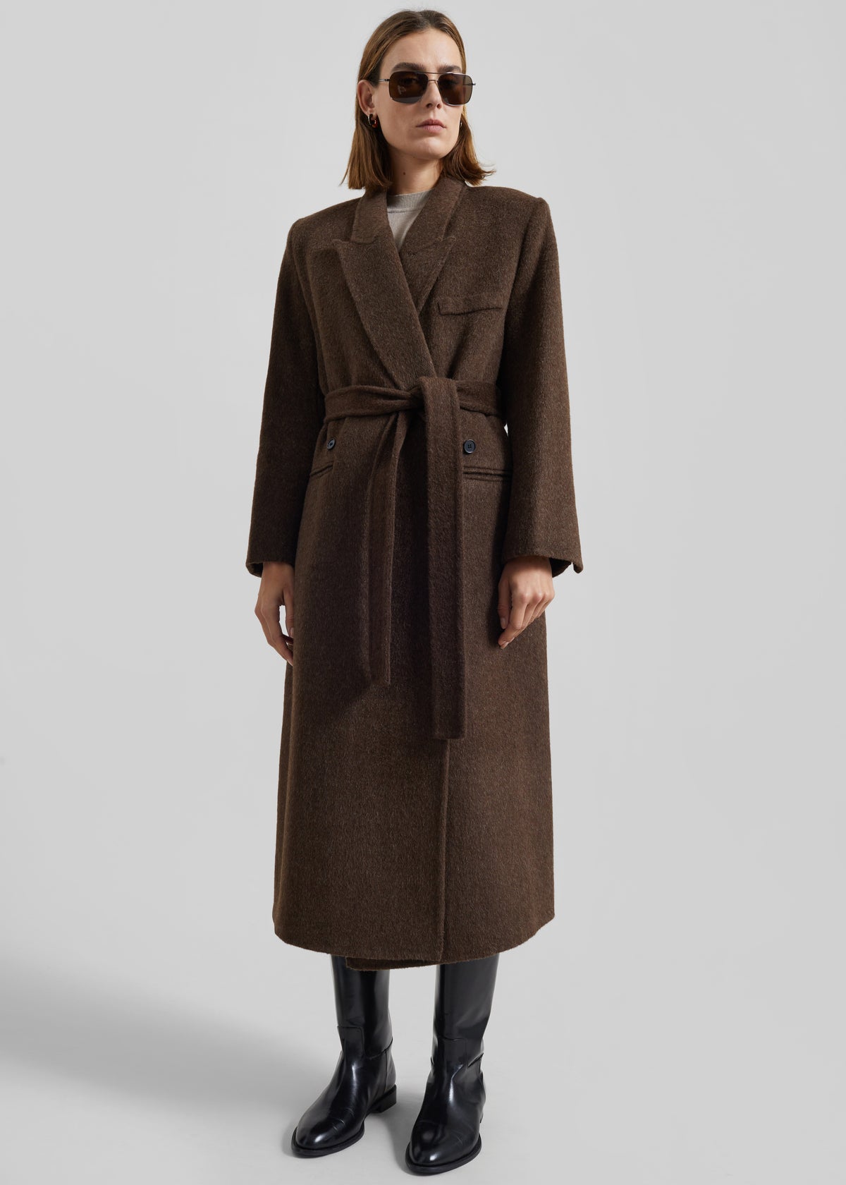 Arlene Wool Belted Coat - Brown - 3