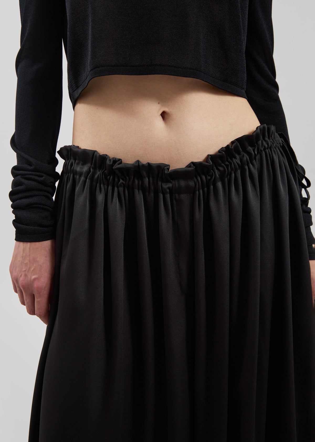 Arleth Satin Sheer Drawstring Pants - Black - 2