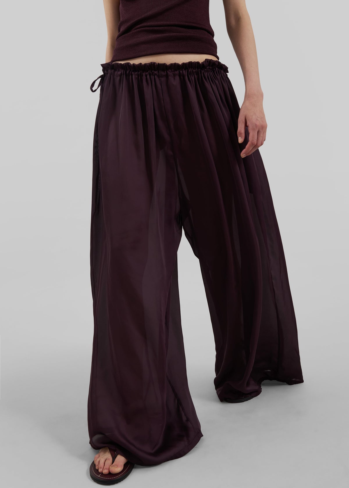 Arleth Satin Sheer Drawstring Pants - Plum - 2