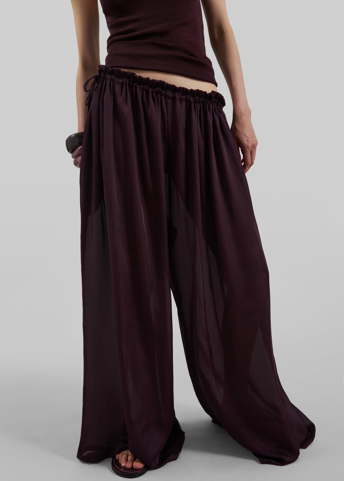 Arleth Satin Sheer Drawstring Pants - Plum - 5