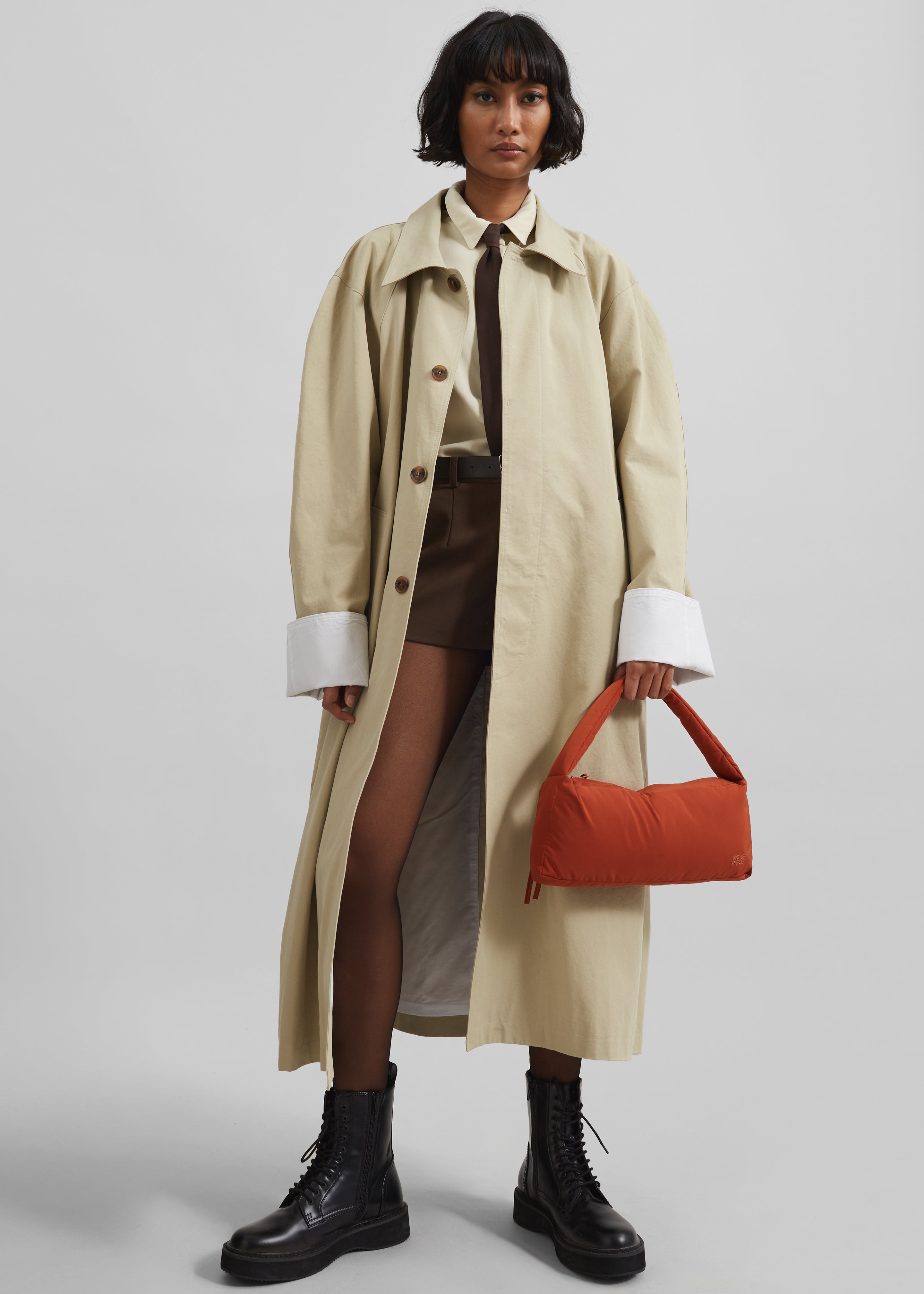 Arlise Oversized Trench Coat - Beige - 4