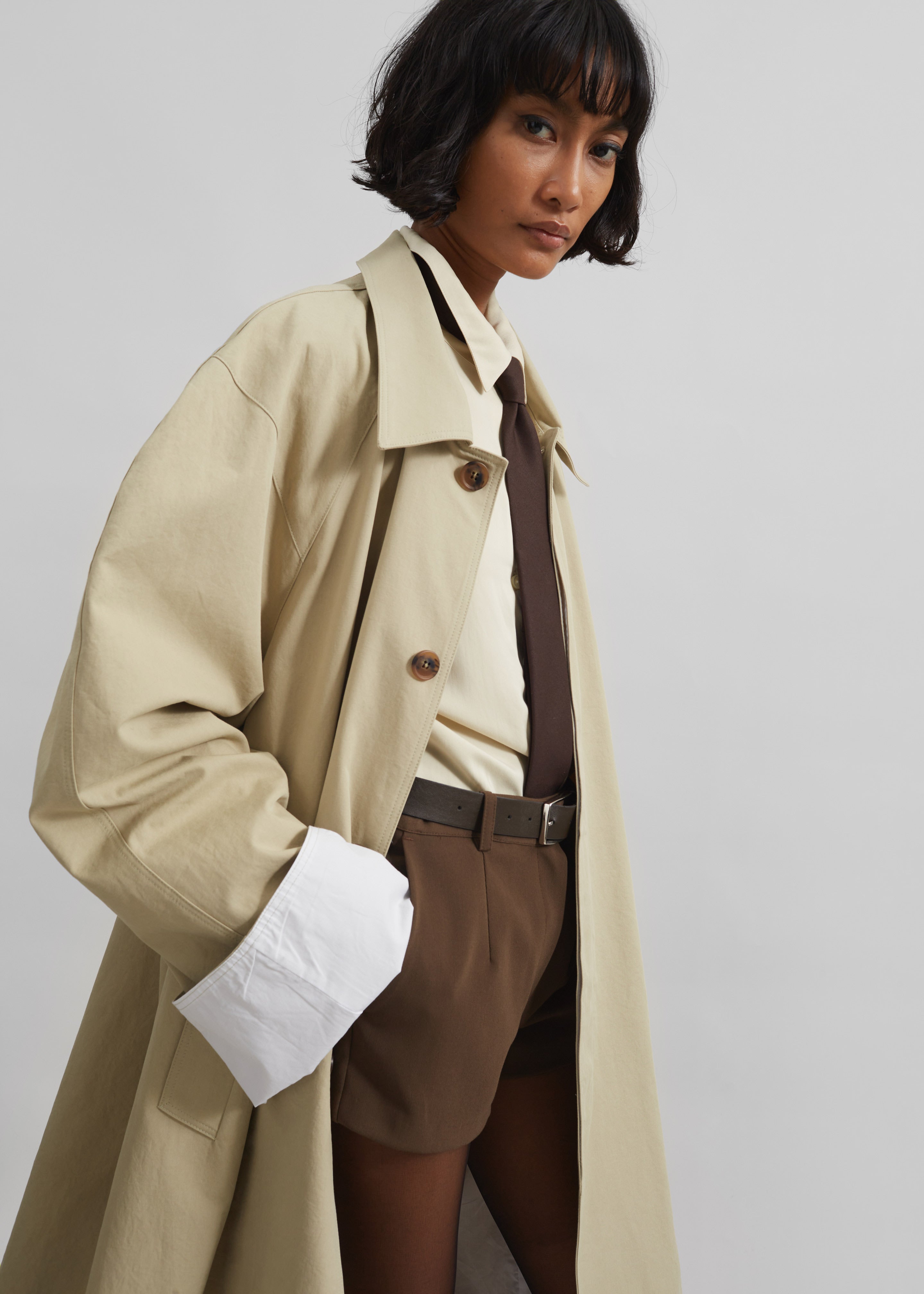 Arlise Oversized Trench Coat - Beige - 2