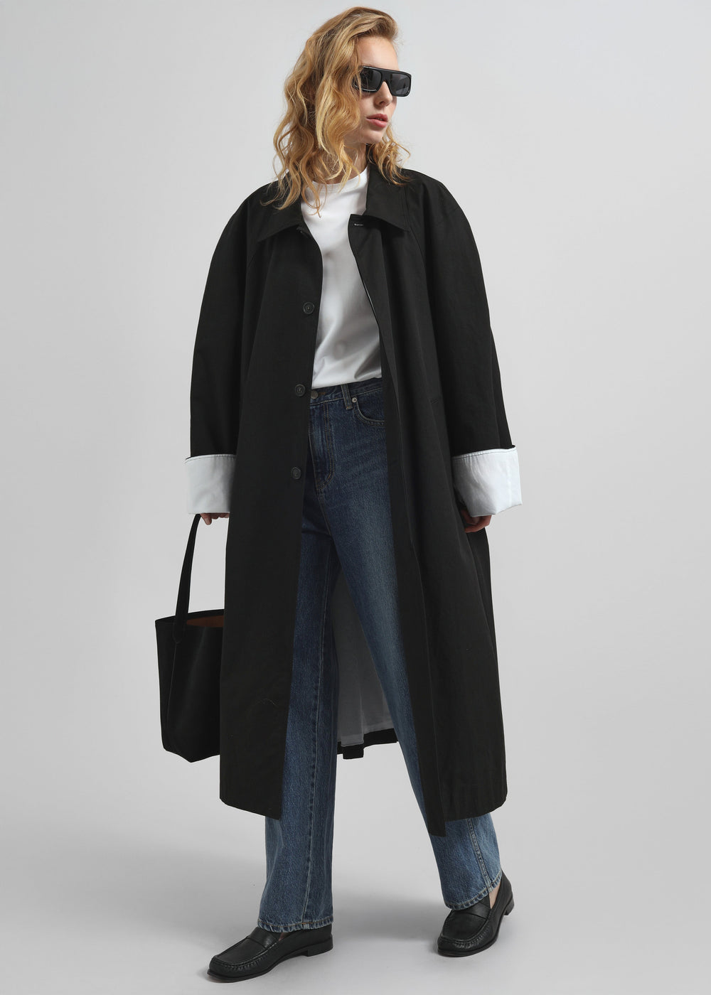 Arlise Oversized Trench Coat - Black - 1