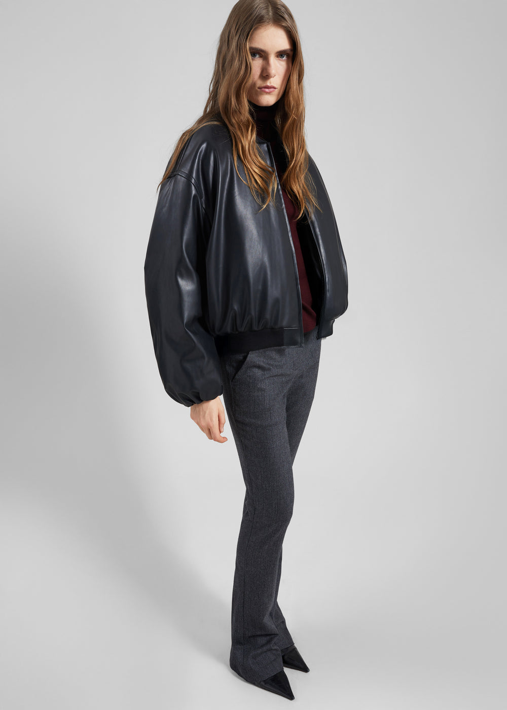 Arolla Faux Leather Draped Jacket - Black
