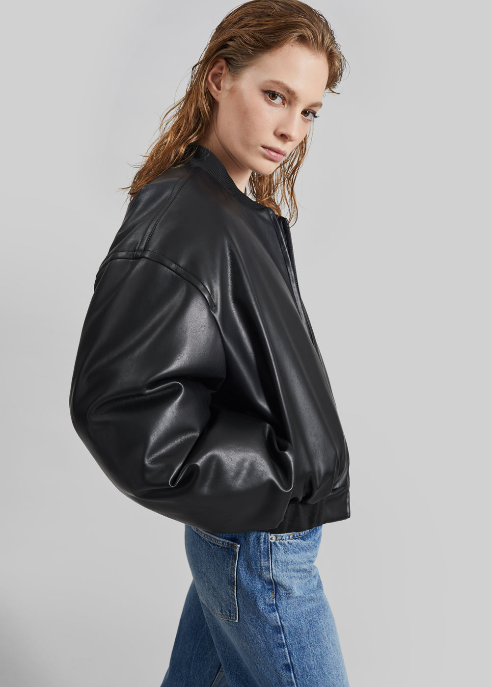 Arolla Faux Leather Draped Jacket - Black