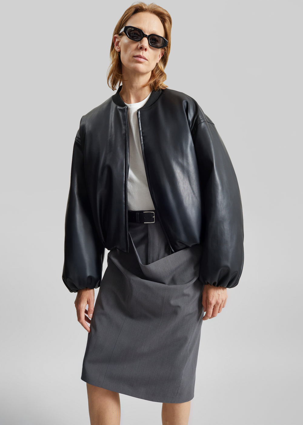 Arolla Faux Leather Draped Jacket - Black - 1