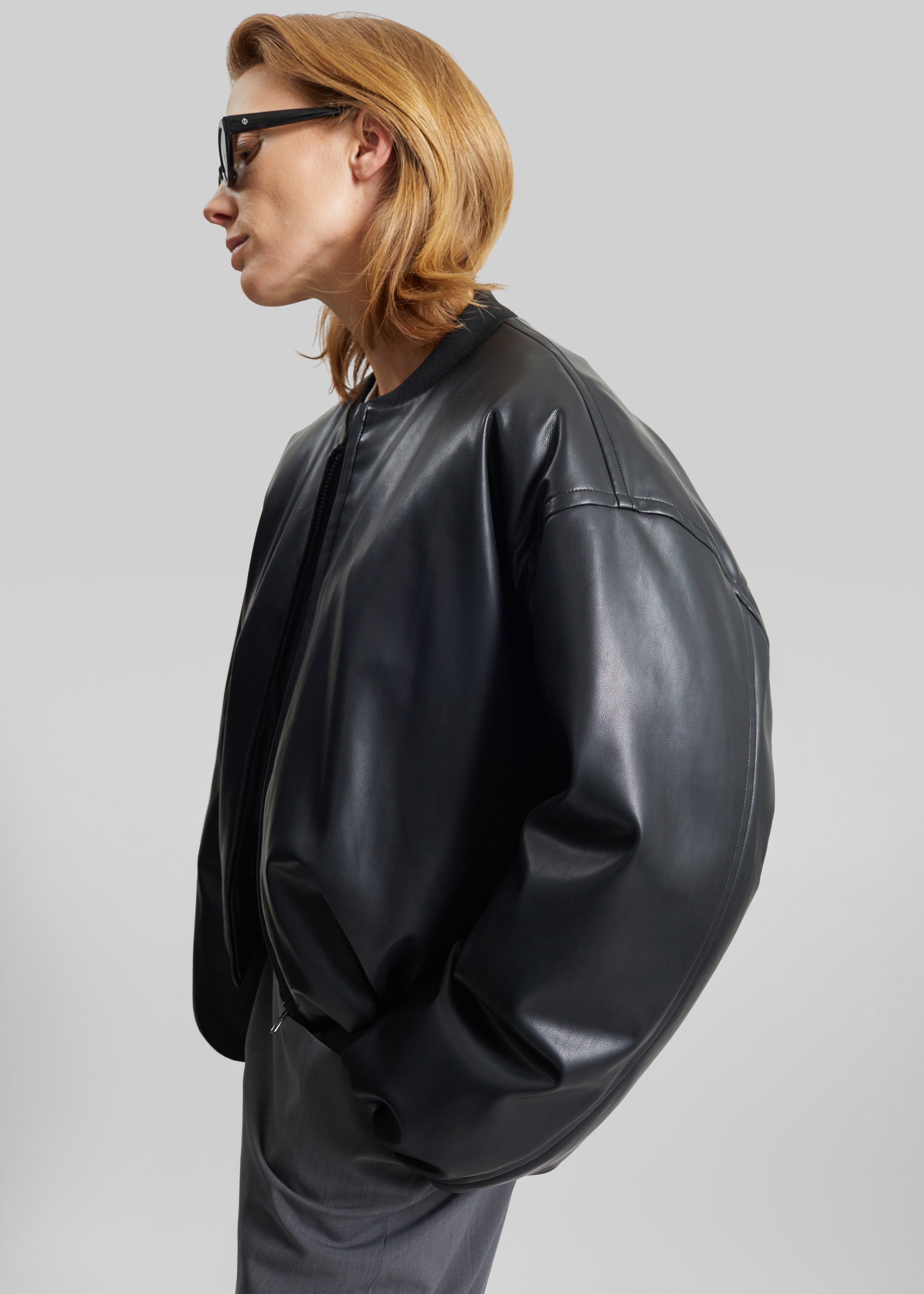 Arolla Faux Leather Draped Jacket - Black - 6