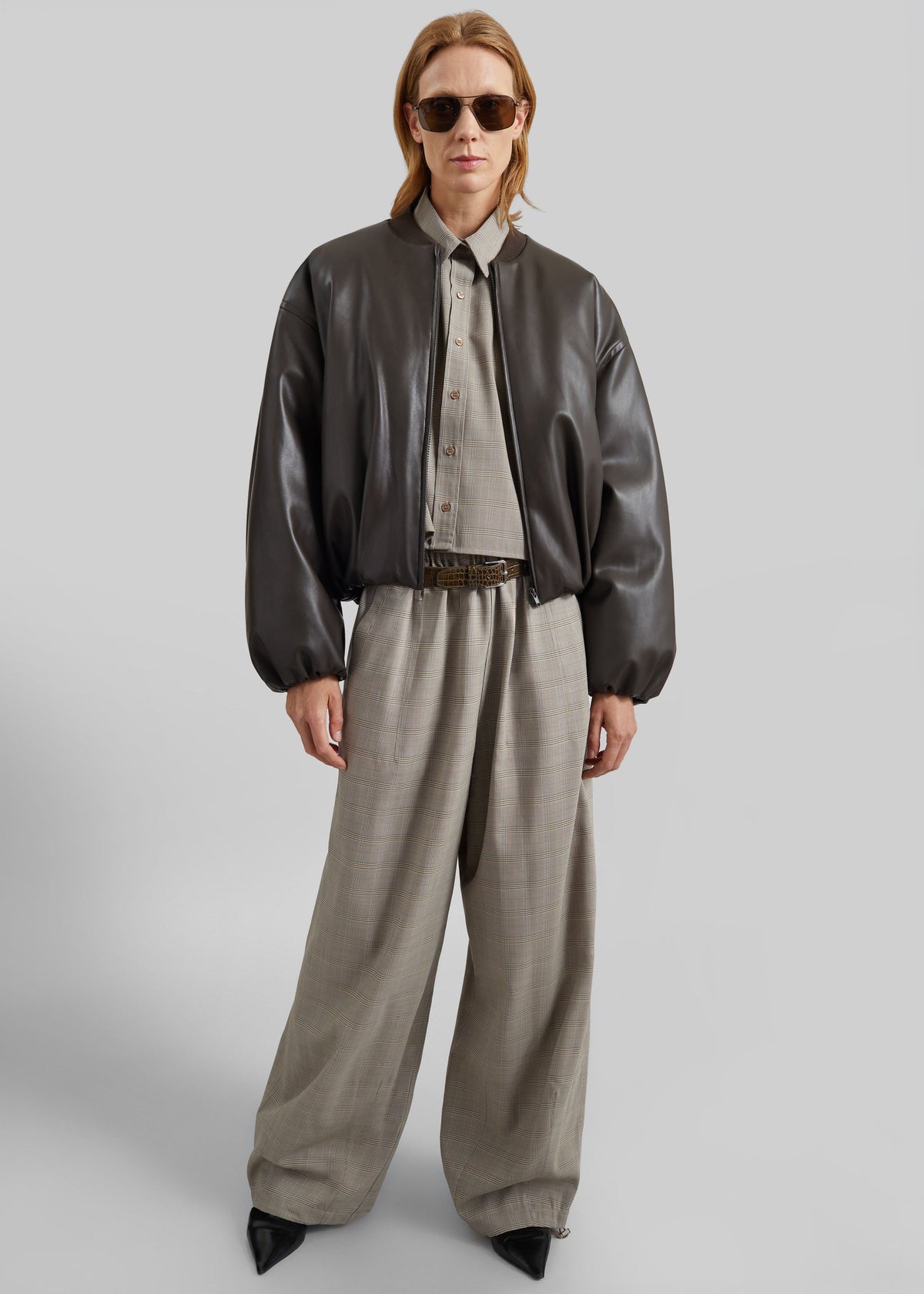 Arolla Faux Leather Draped Jacket - Brown - 2