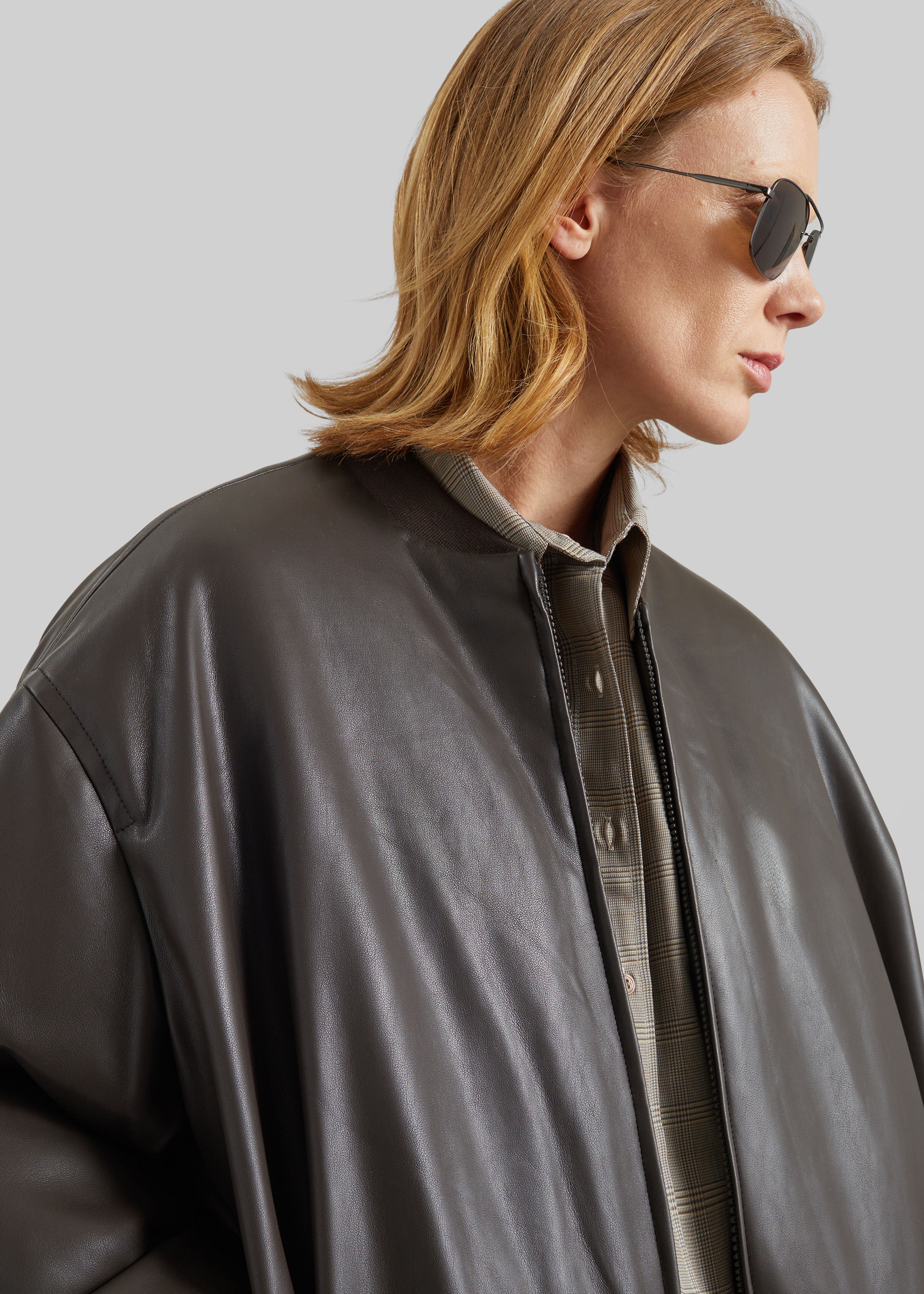 Arolla Faux Leather Draped Jacket - Brown - 4