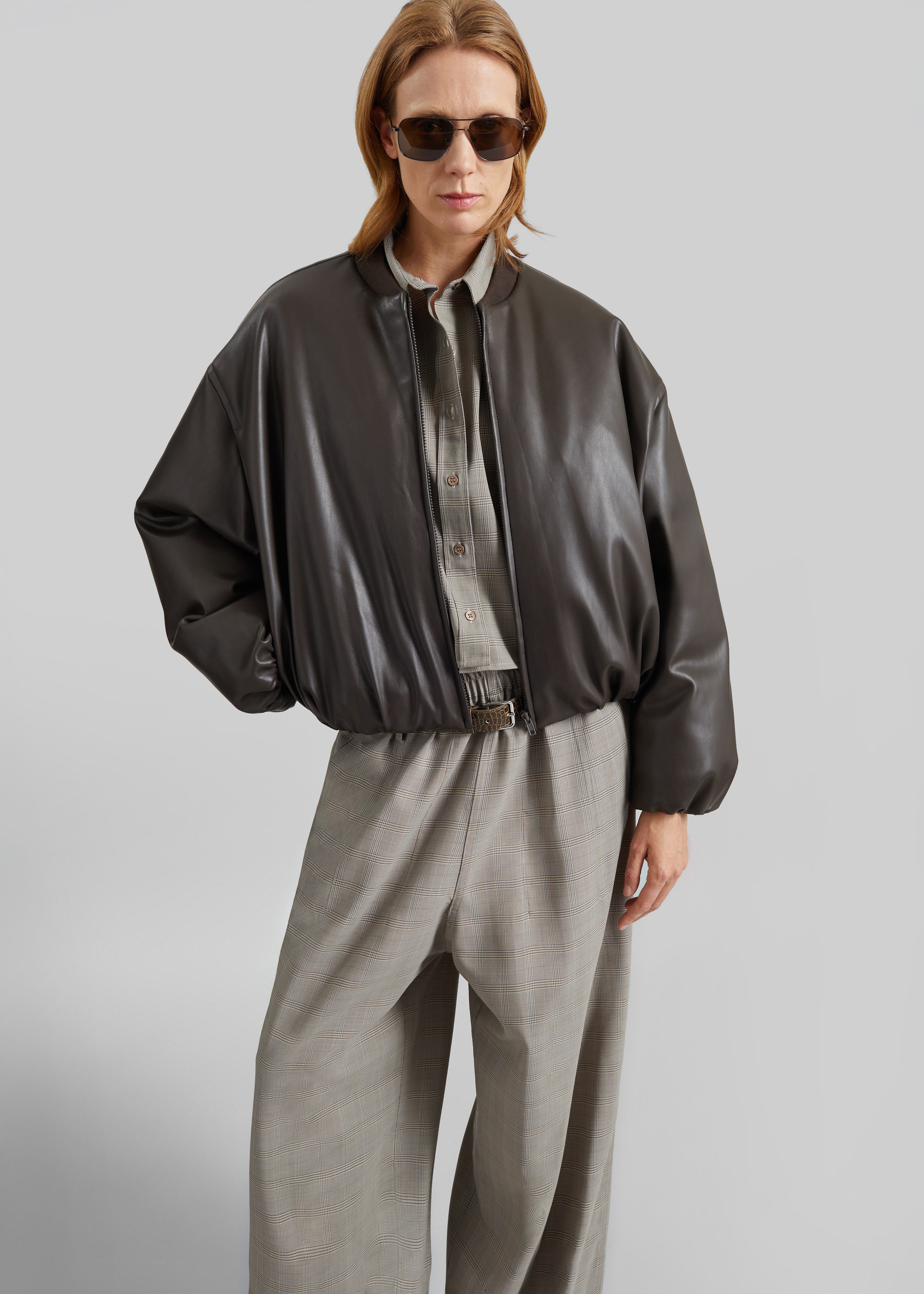 Arolla Faux Leather Draped Jacket - Brown - 3