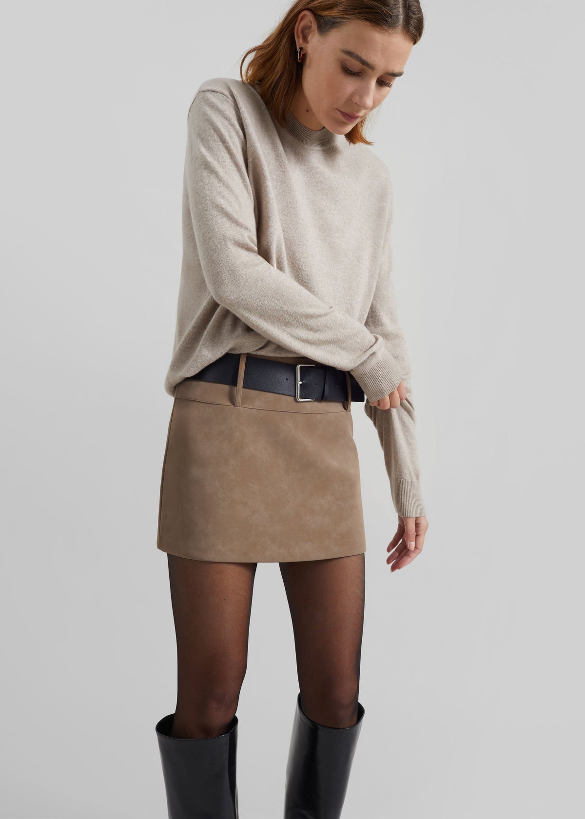 Arosa Belted Mini Skirt - Beige - 4