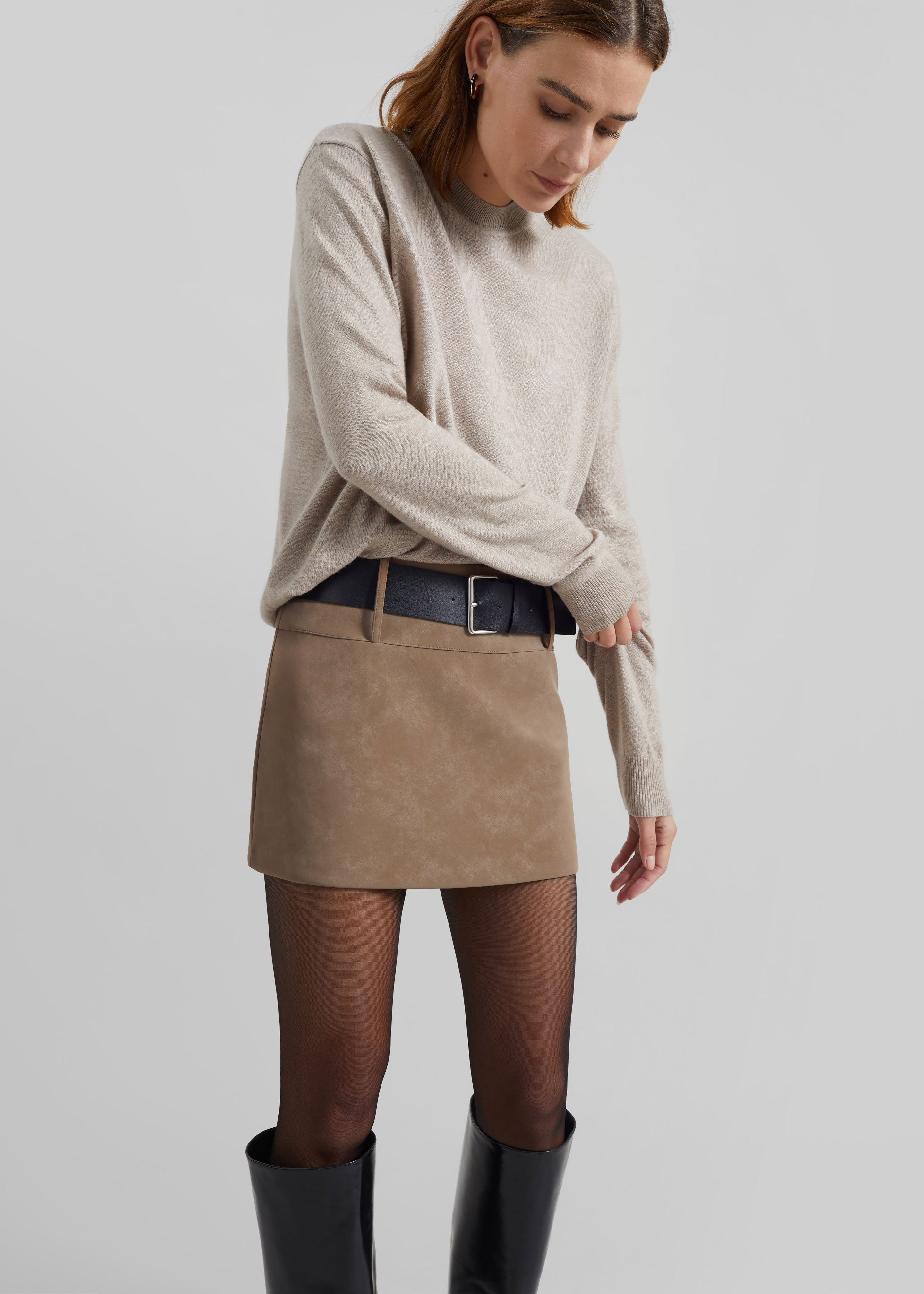Arosa Belted Mini Skirt - Beige - 4