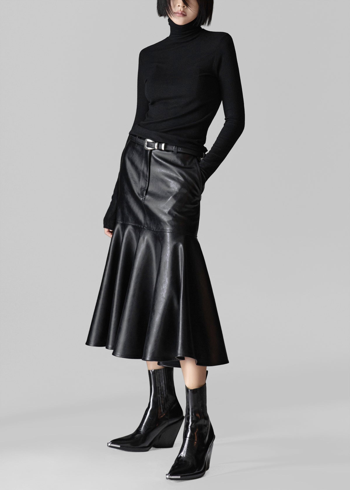 Arvika Faux Leather Mermaid Skirt - Black - 7