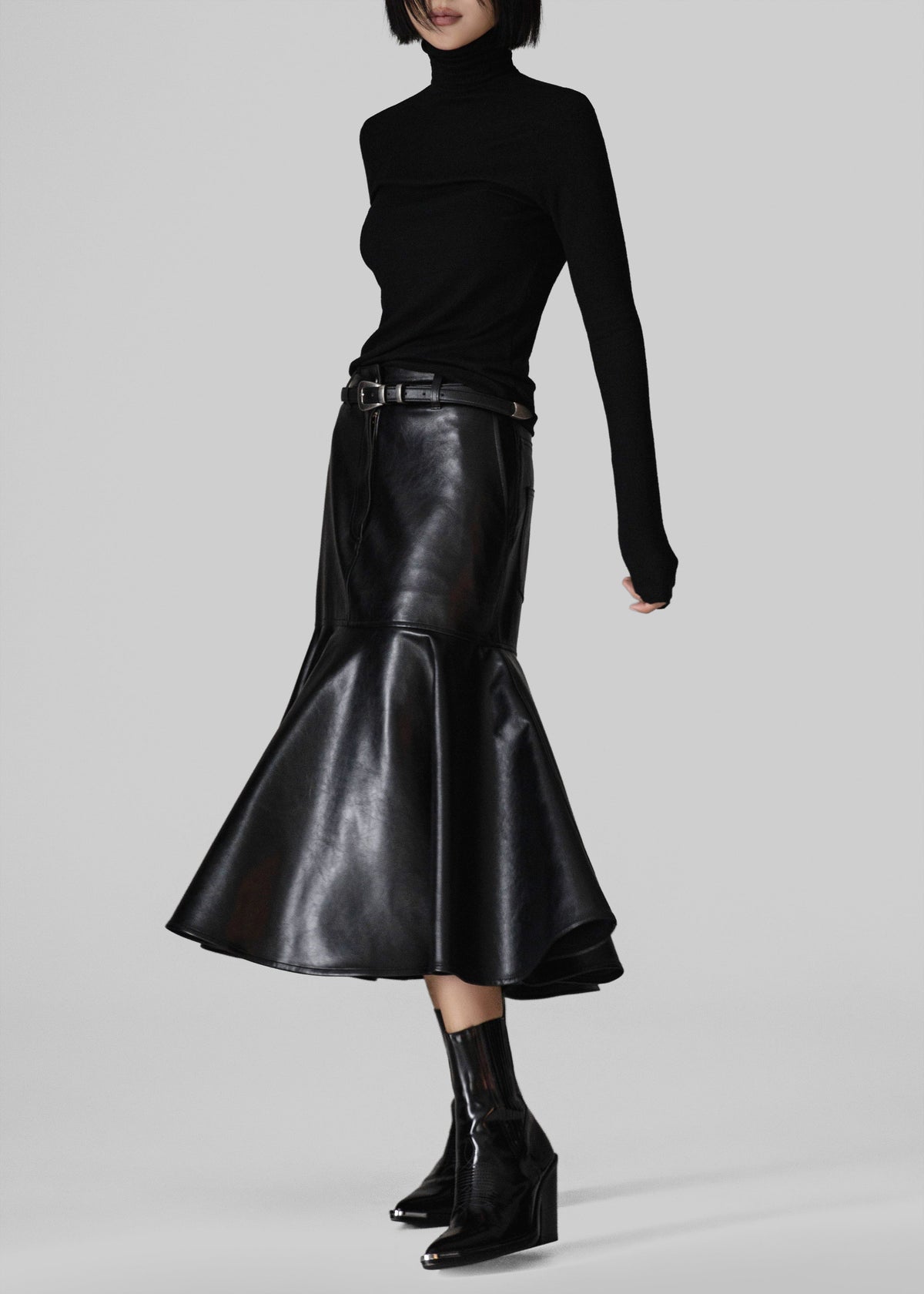 Arvika Faux Leather Mermaid Skirt - Black - 4