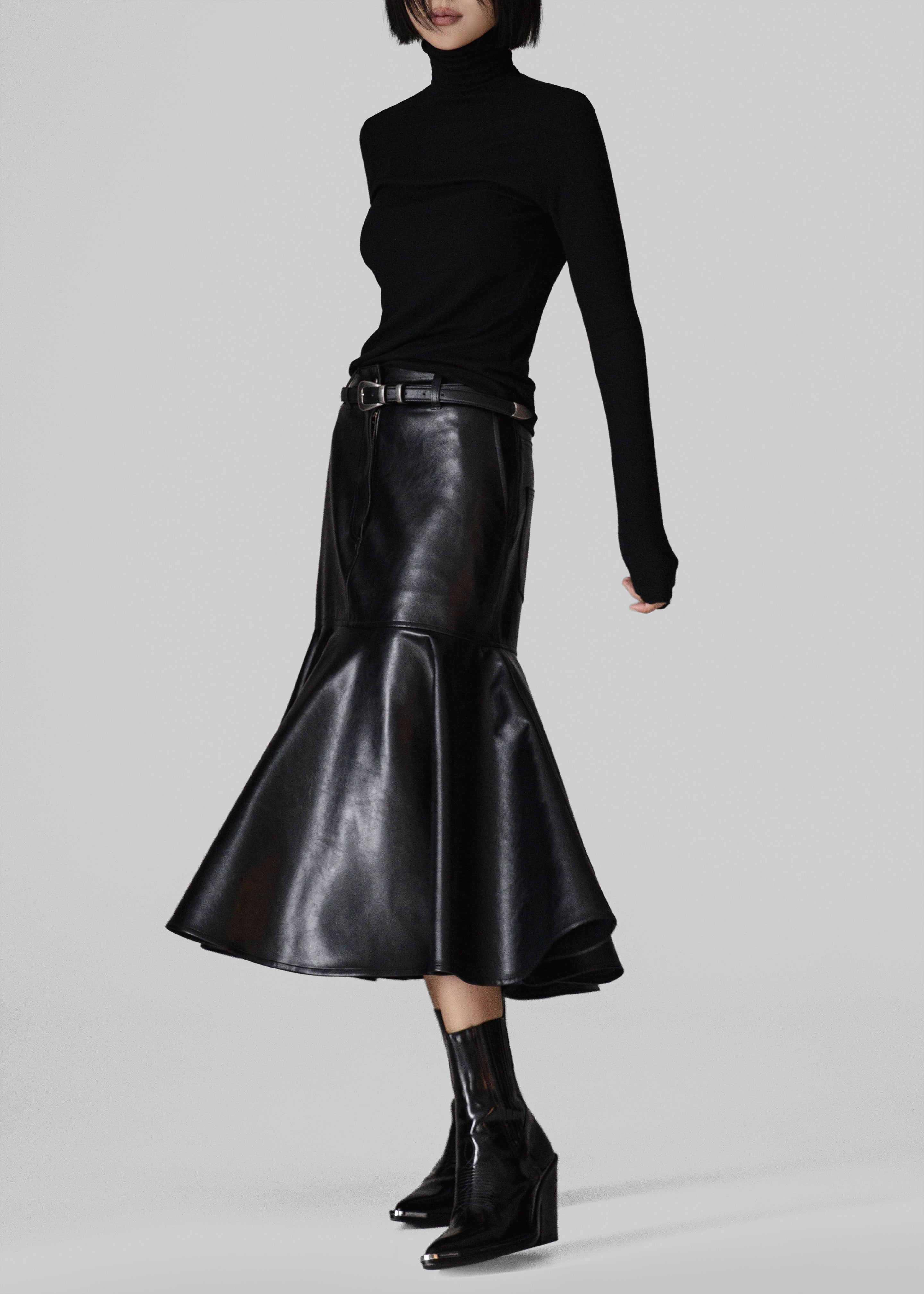 Arvika Faux Leather Mermaid Skirt - Black - 4
