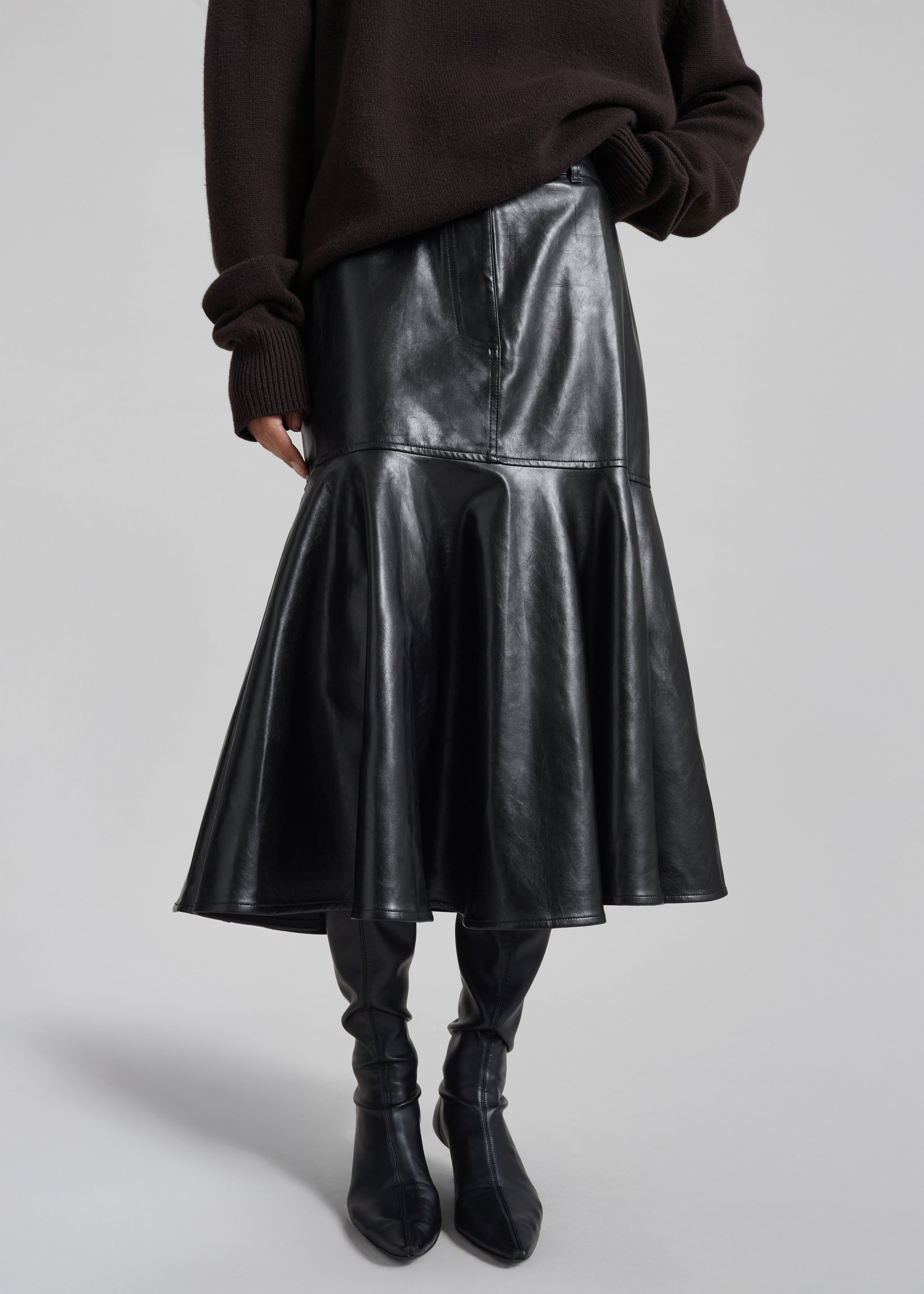 Arvika Faux Leather Mermaid Skirt - Black - 2