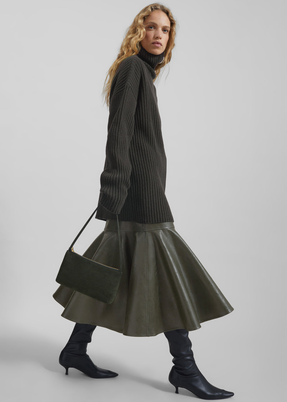 Arvika Faux Leather Mermaid Skirt - Dark Olive