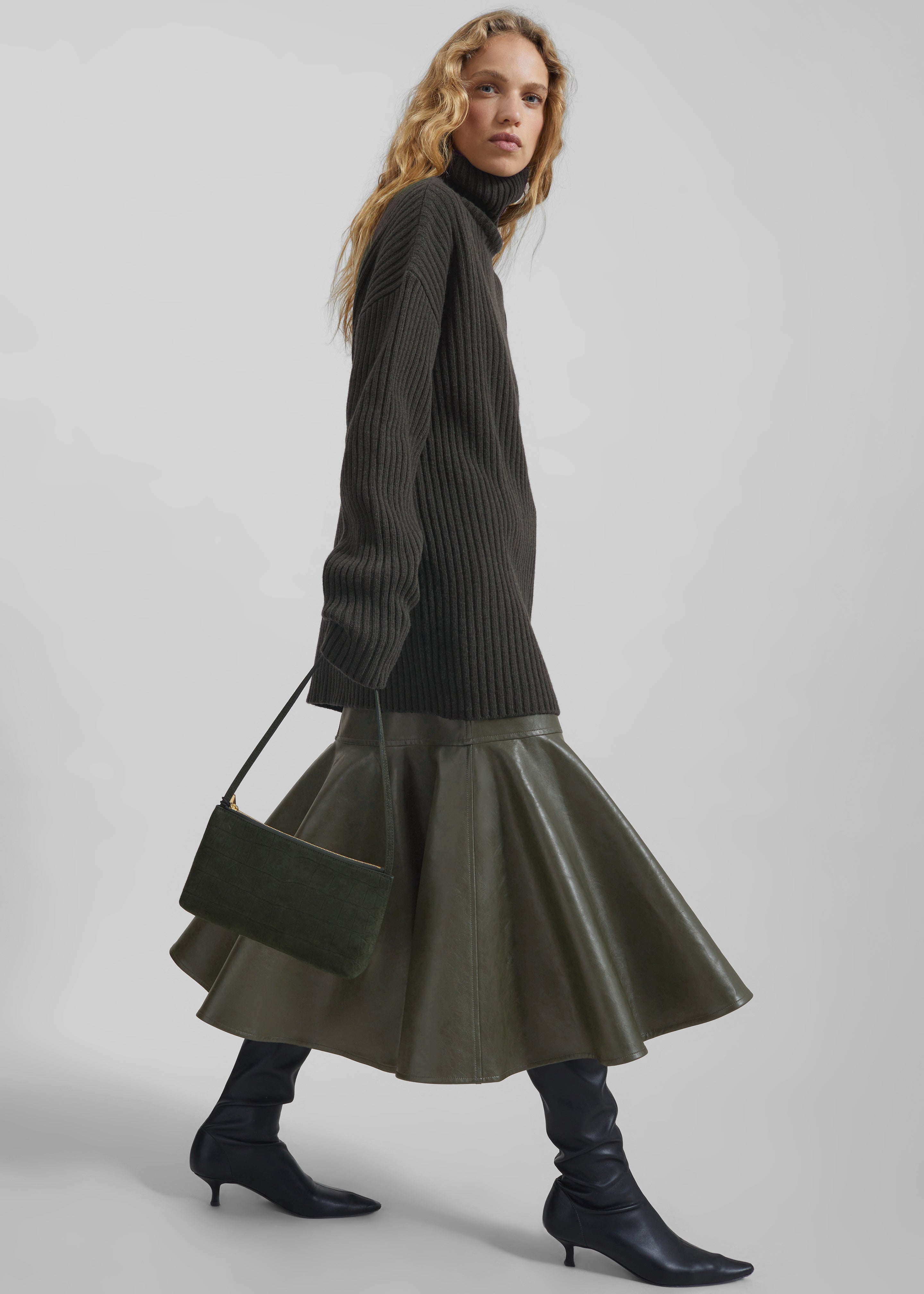 Arvika Faux Leather Mermaid Skirt - Dark Olive - 1