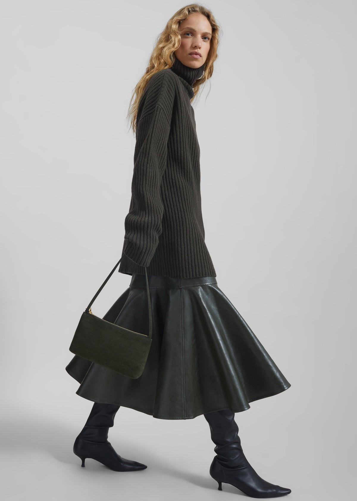 Arvika Faux Leather Mermaid Skirt - Dark Olive - 1