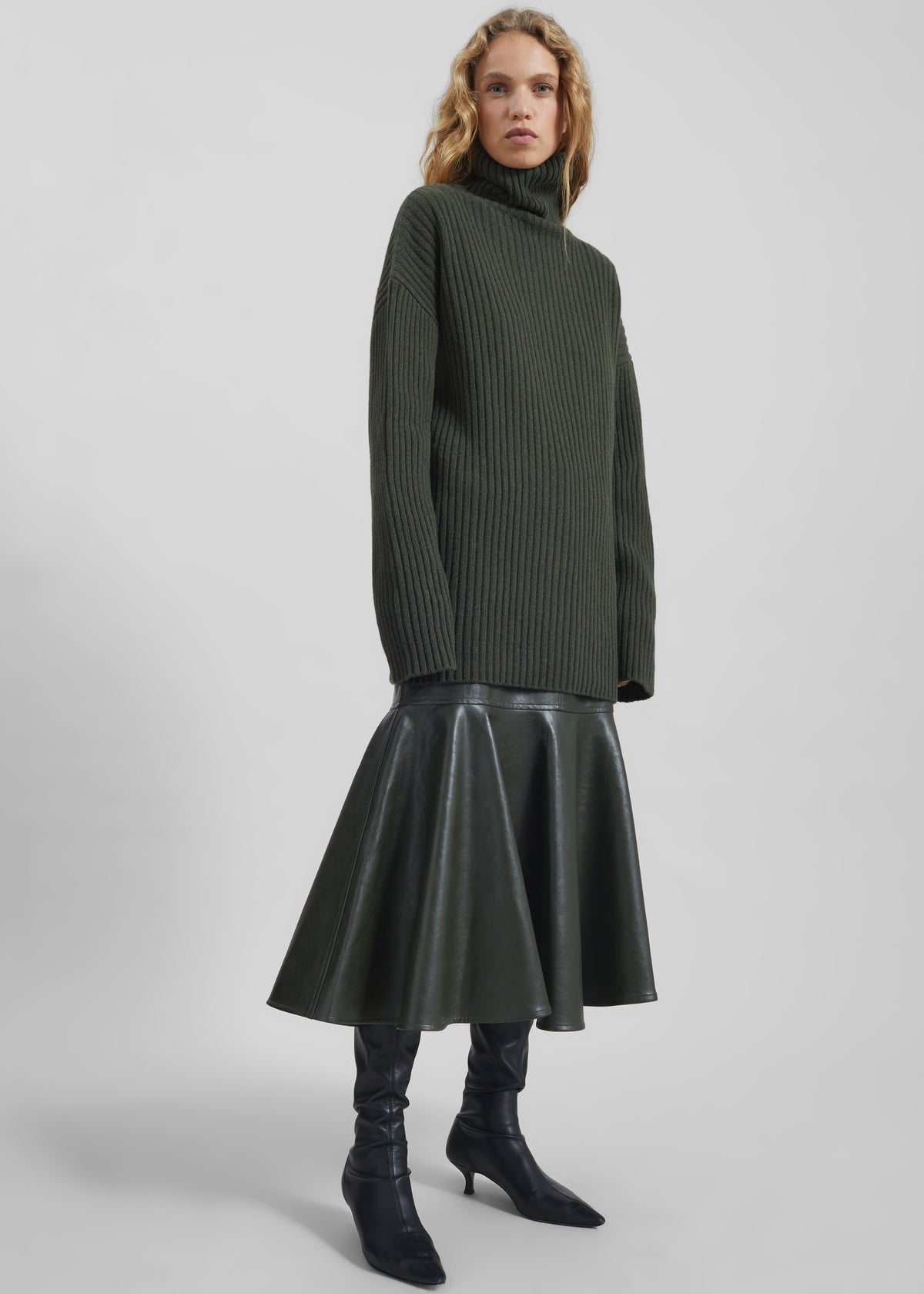 Arvika Faux Leather Mermaid Skirt - Dark Olive - 3