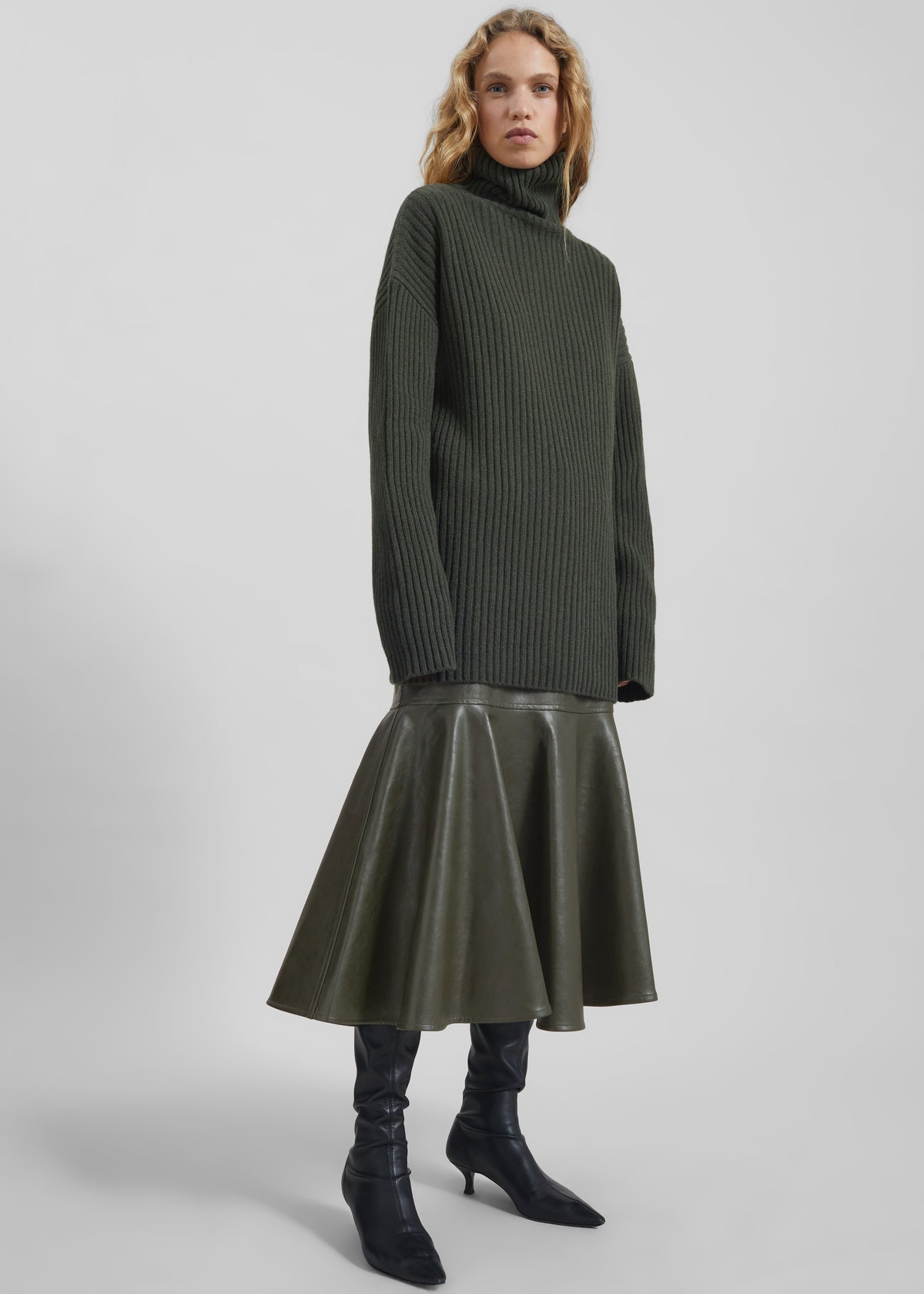 Arvika Faux Leather Mermaid Skirt - Dark Olive - 3