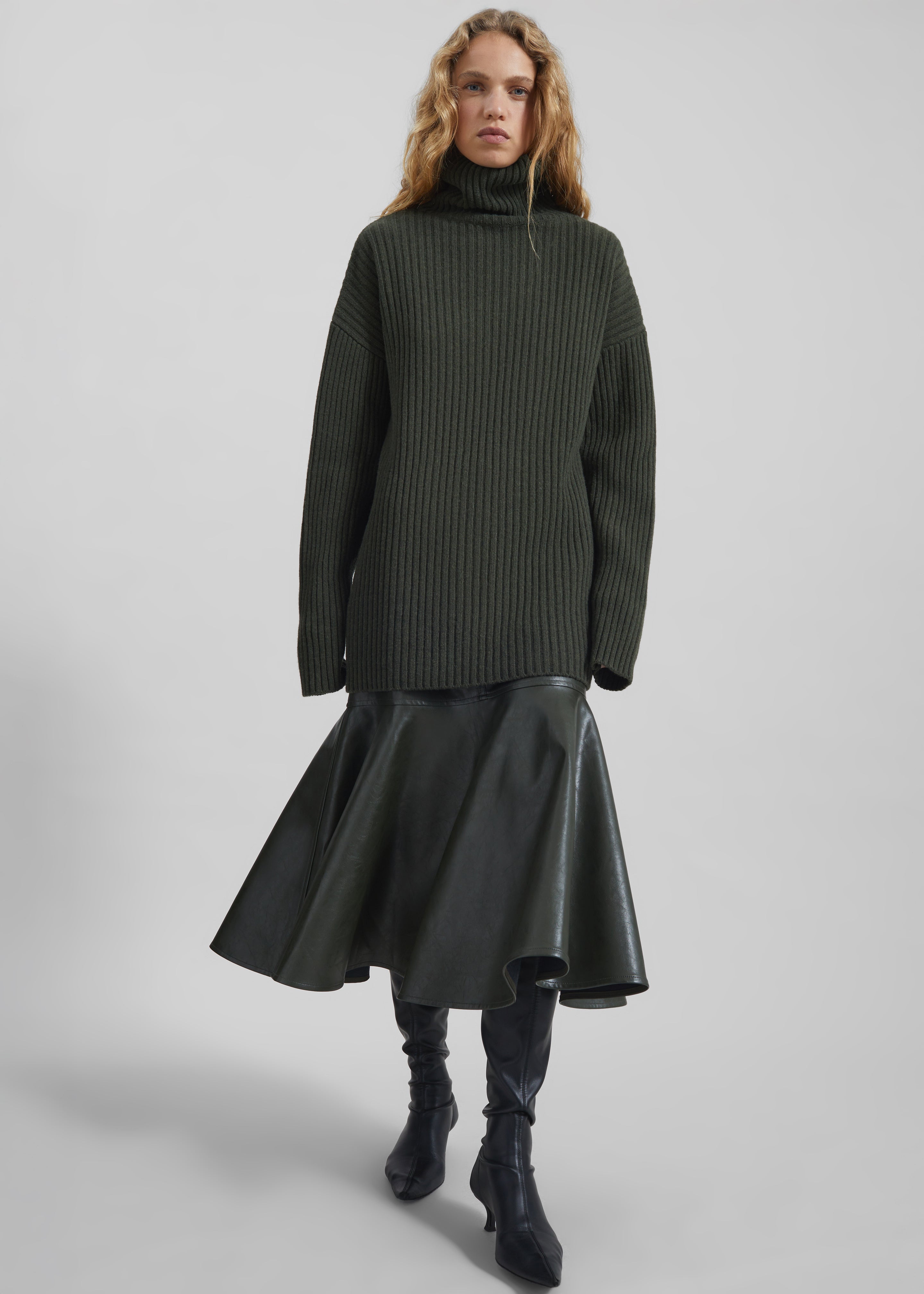 Arvika Faux Leather Mermaid Skirt - Dark Olive - 5