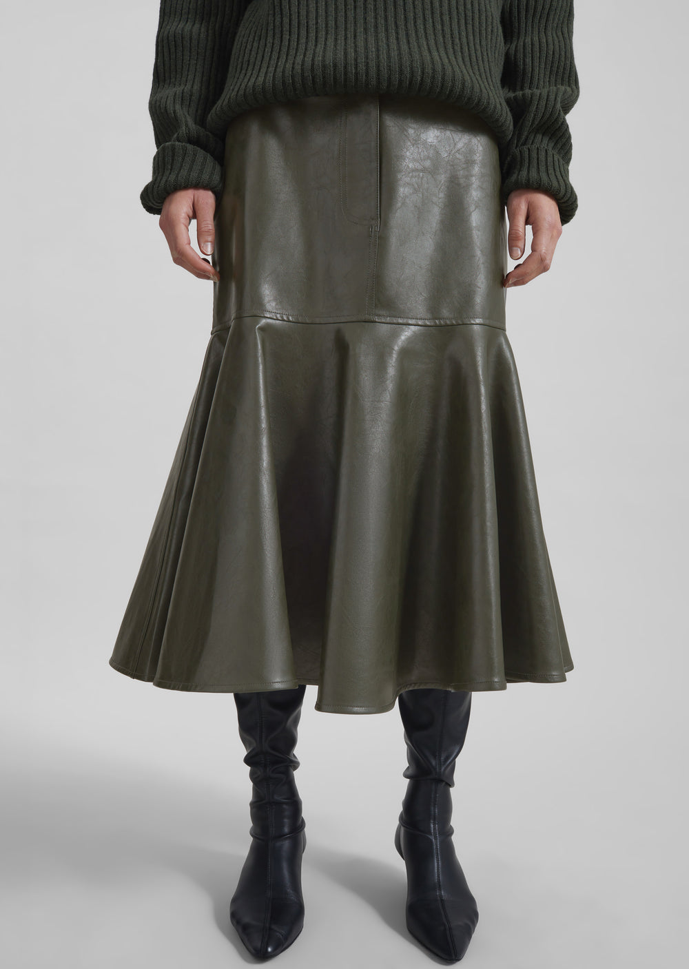 Arvika Faux Leather Mermaid Skirt - Dark Olive - 1