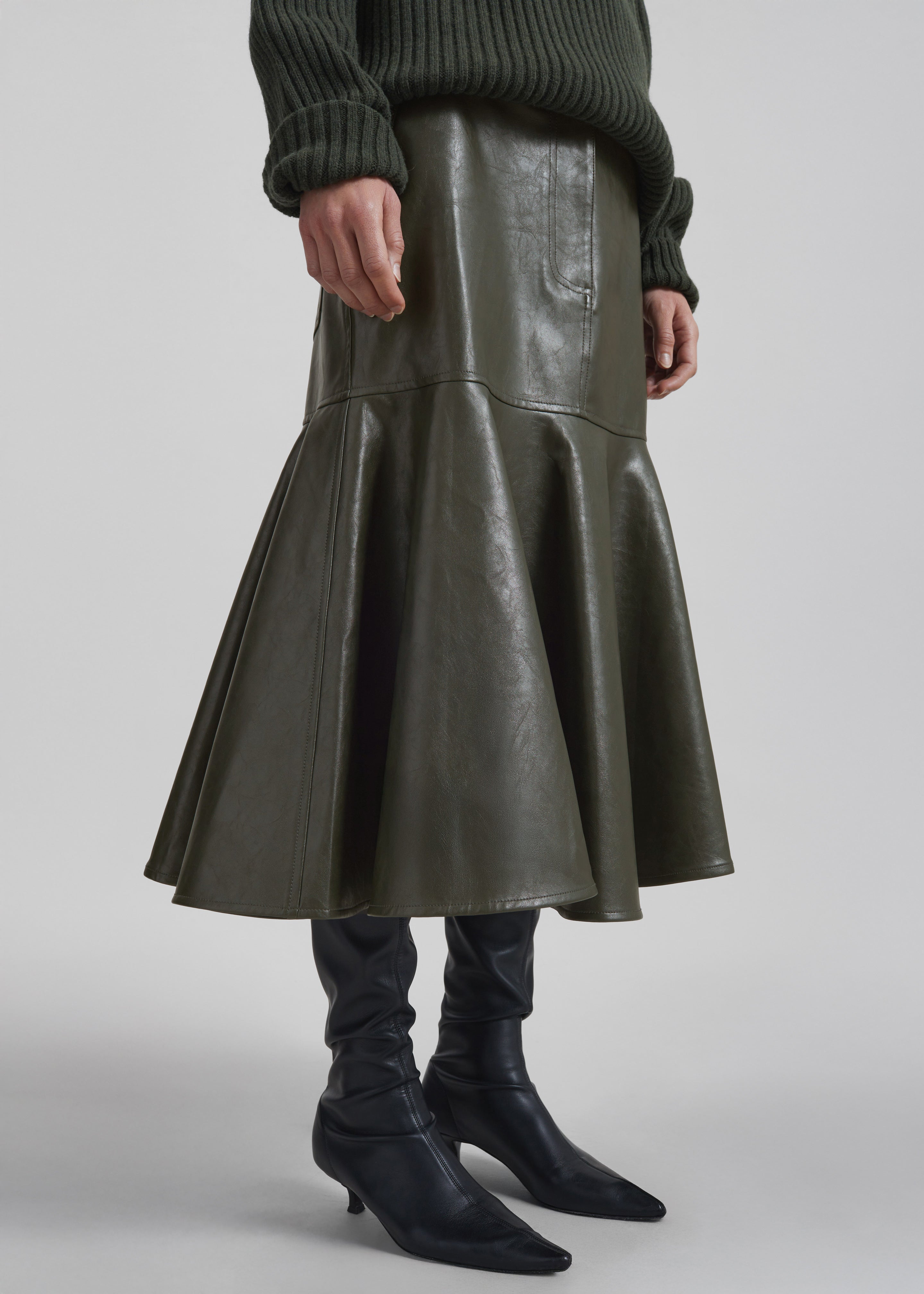 Arvika Faux Leather Mermaid Skirt - Dark Olive - 4