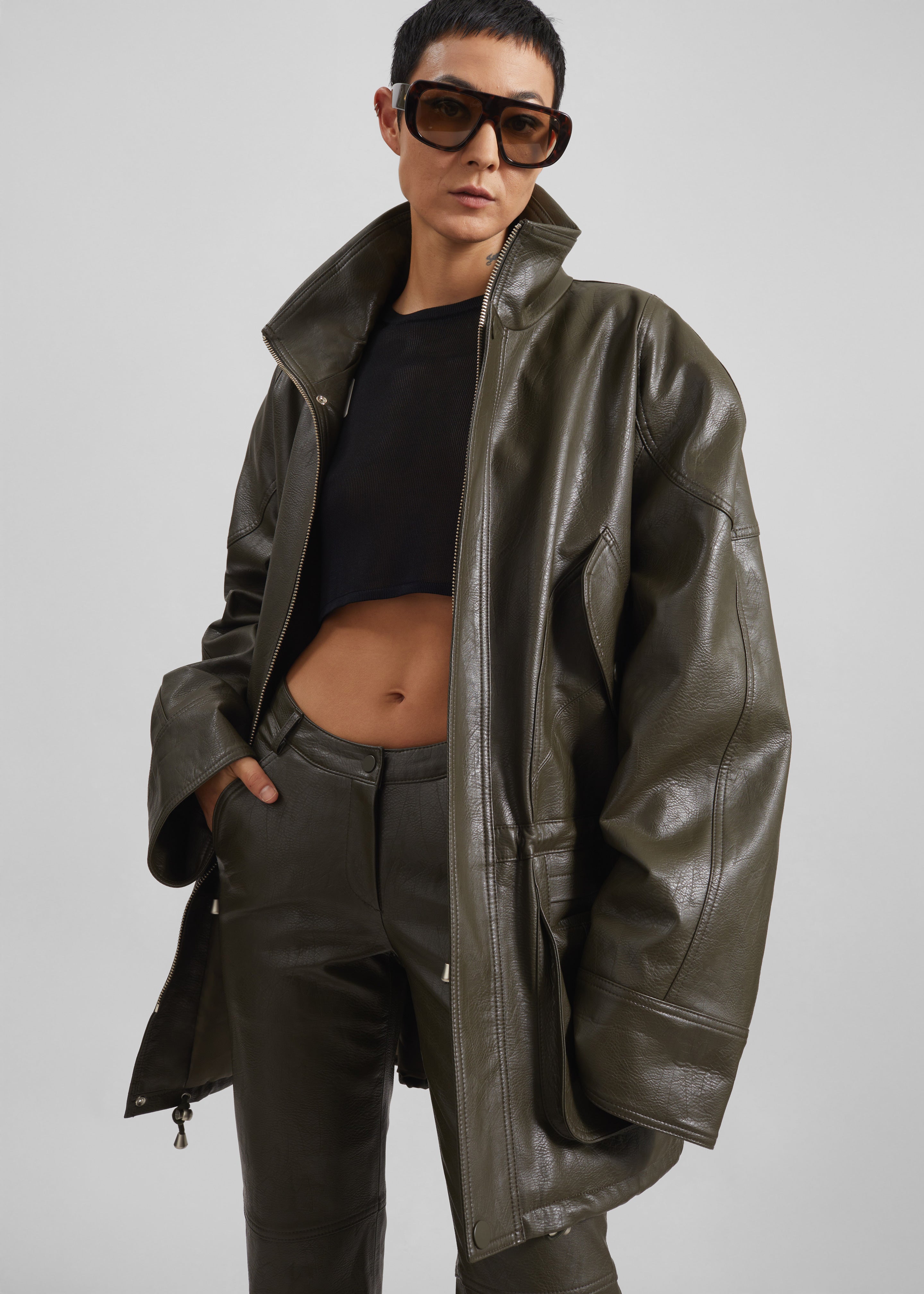 Ascona Faux Leather Jacket - Dark Olive – The Frankie Shop Europe