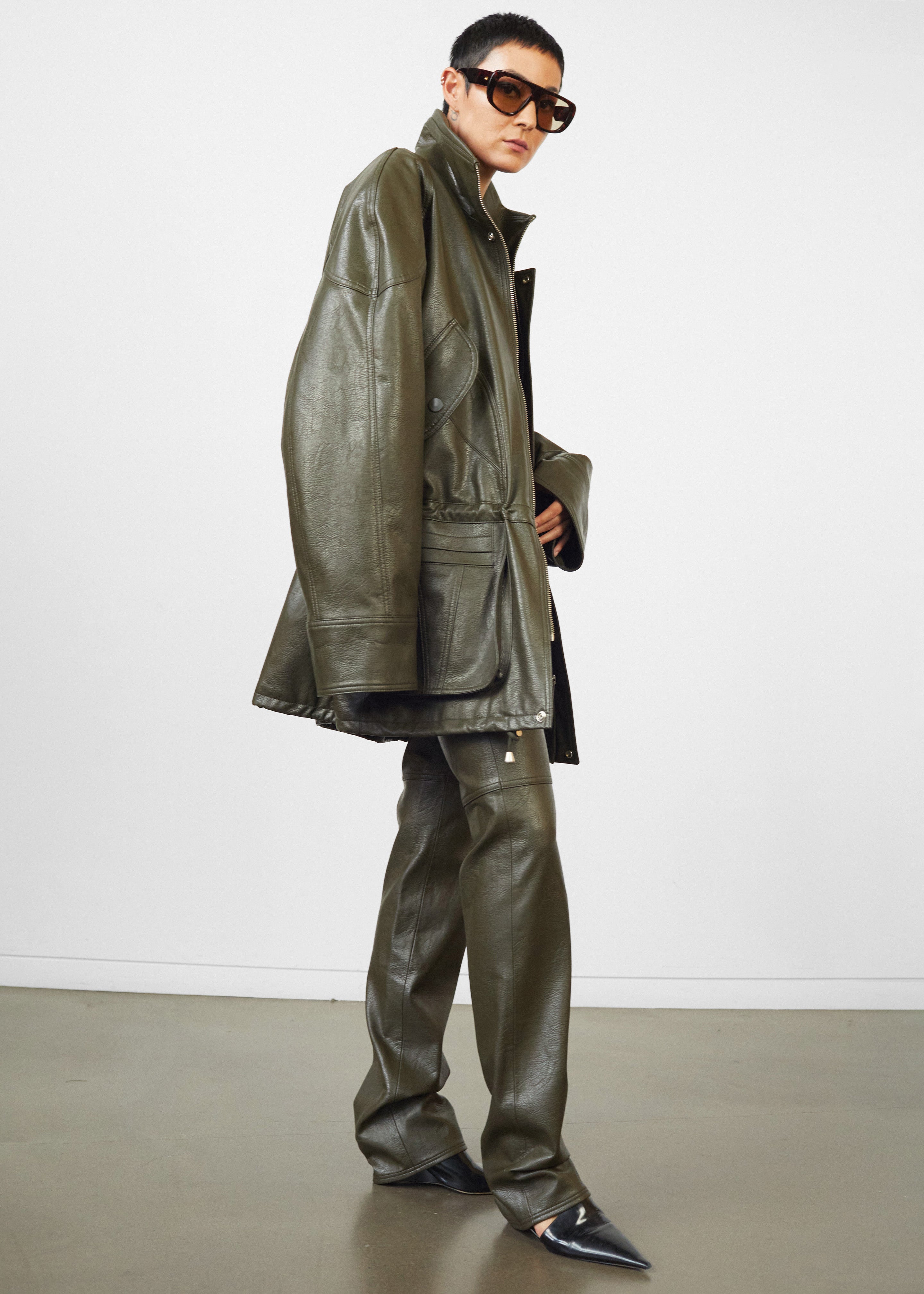 Ascona Faux Leather Jacket - Dark Olive – The Frankie Shop Europe
