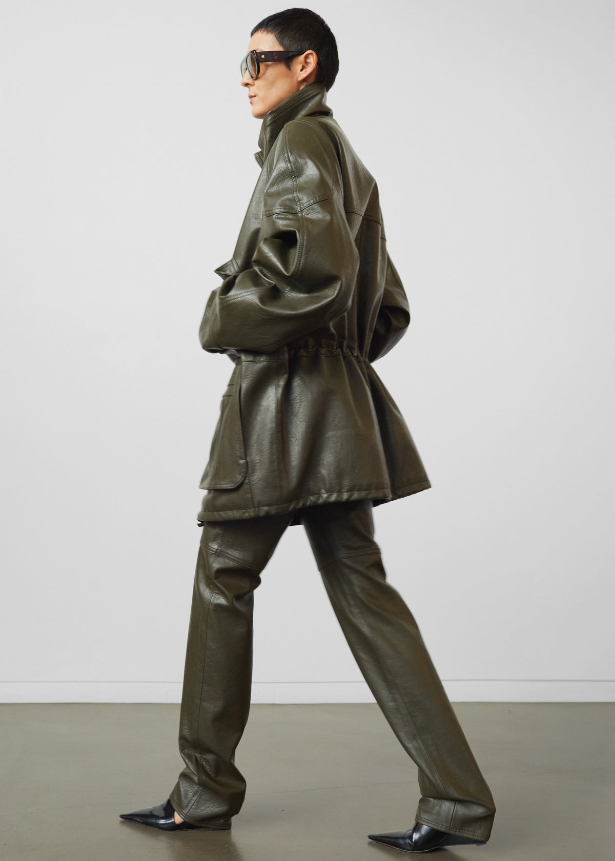 Ascona Faux Leather Jacket - Dark Olive - 11