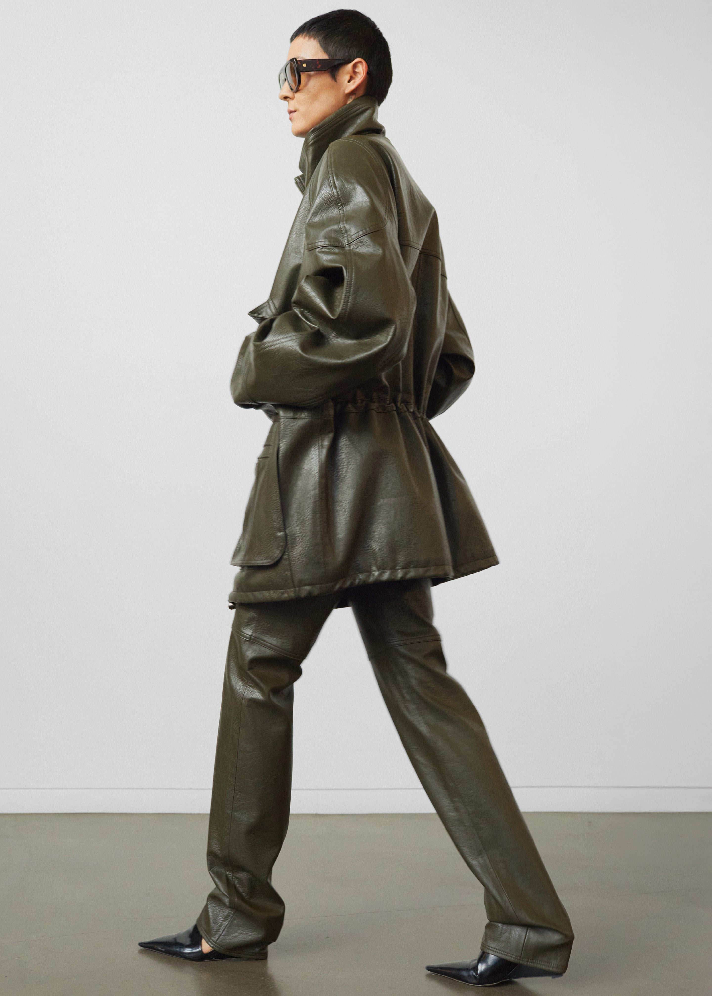 Ascona Faux Leather Jacket - Dark Olive - 11