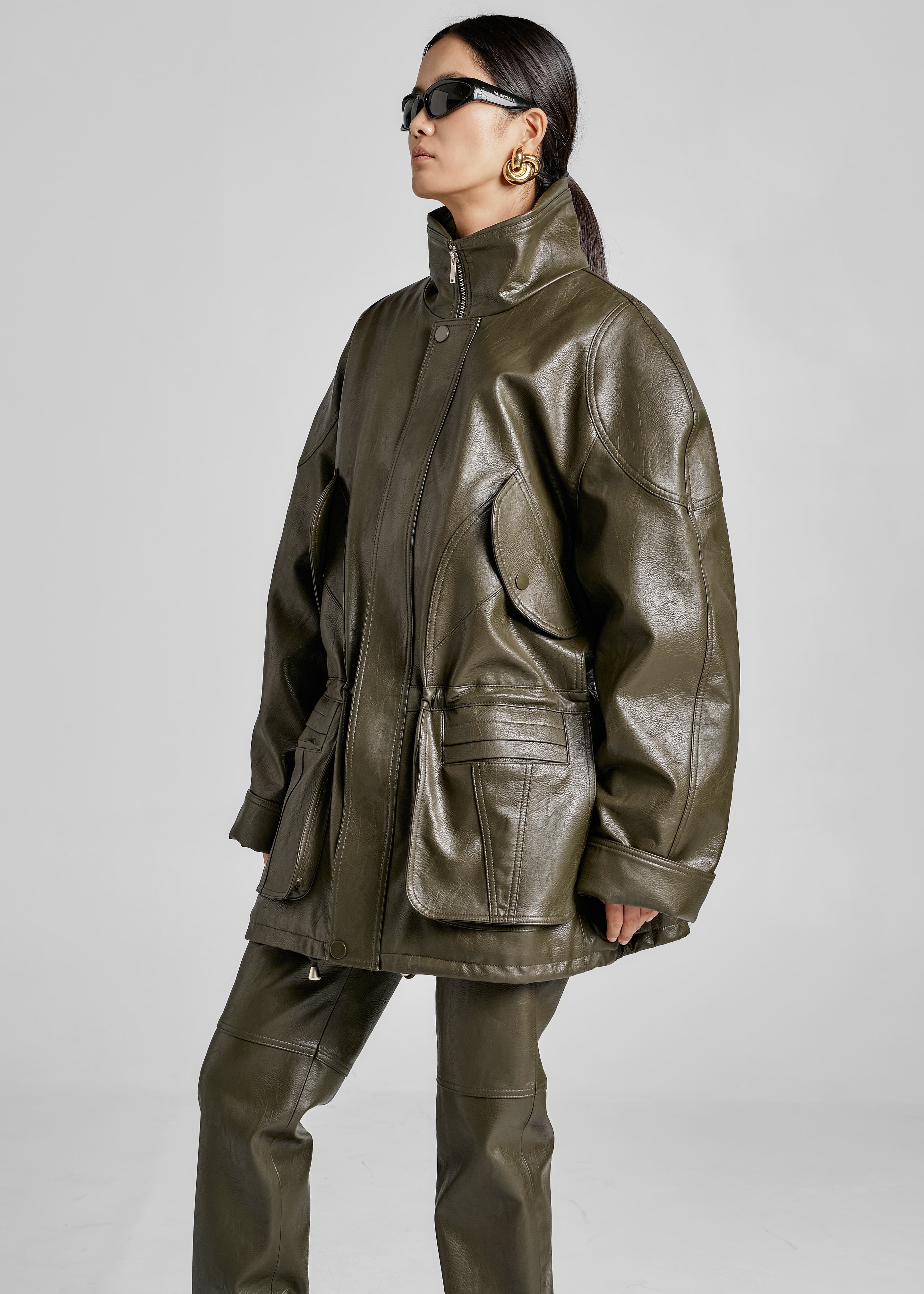 Ascona Faux Leather Jacket - Dark Olive - 10