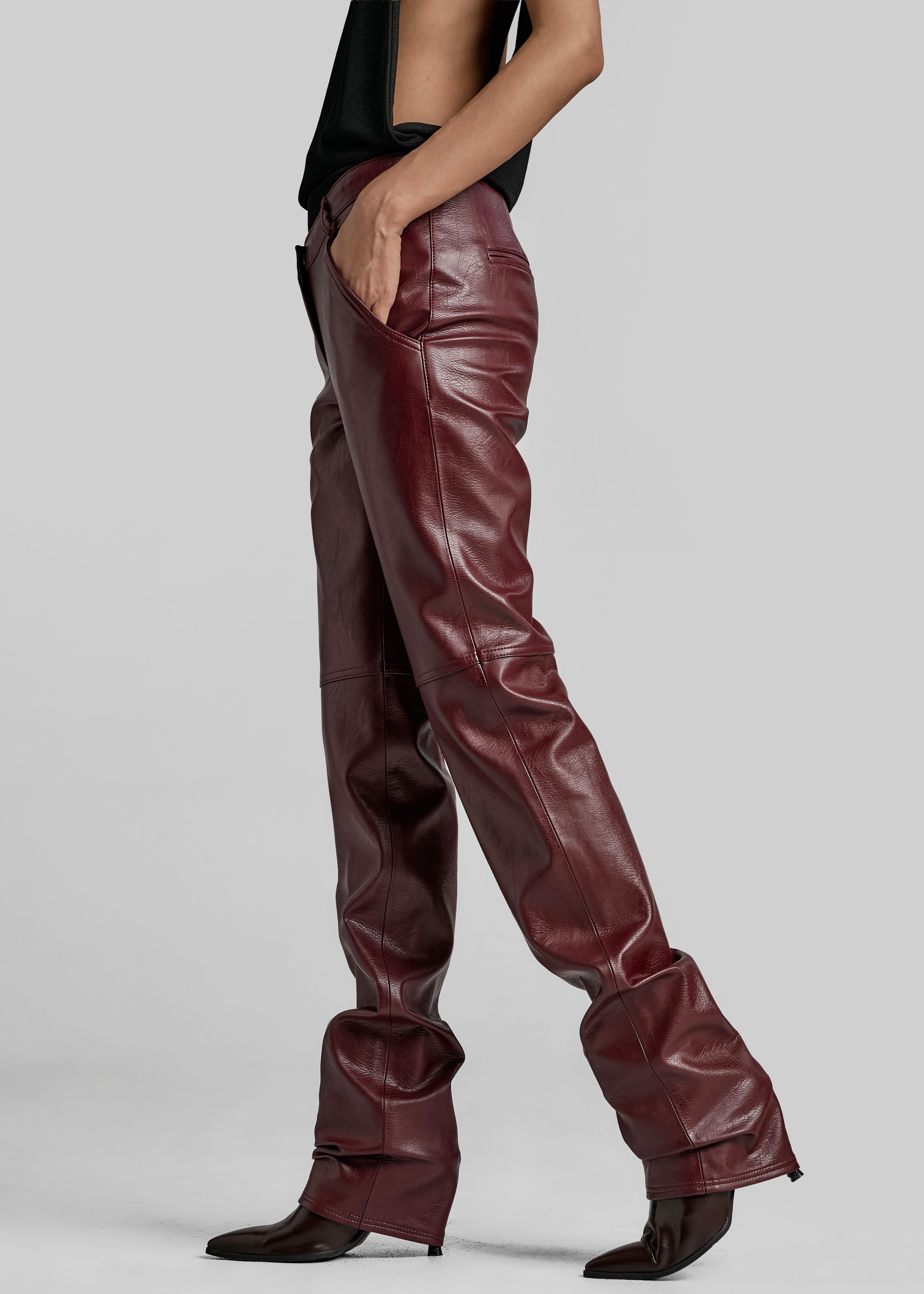 Ascona Faux Leather Pants - Burgundy - 6