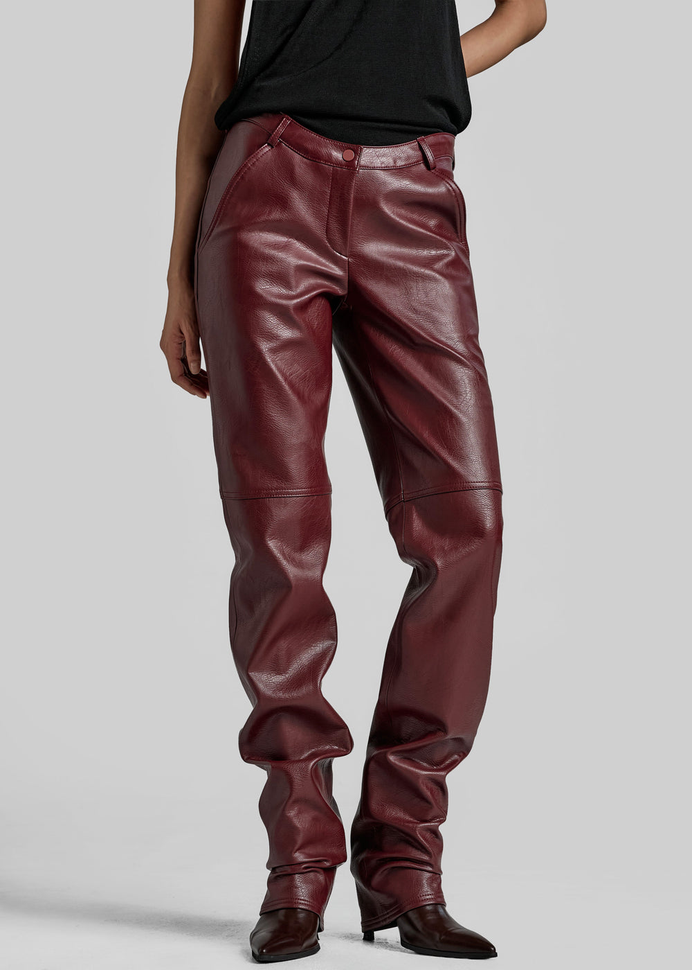 Ascona Faux Leather Pants - Burgundy - 1