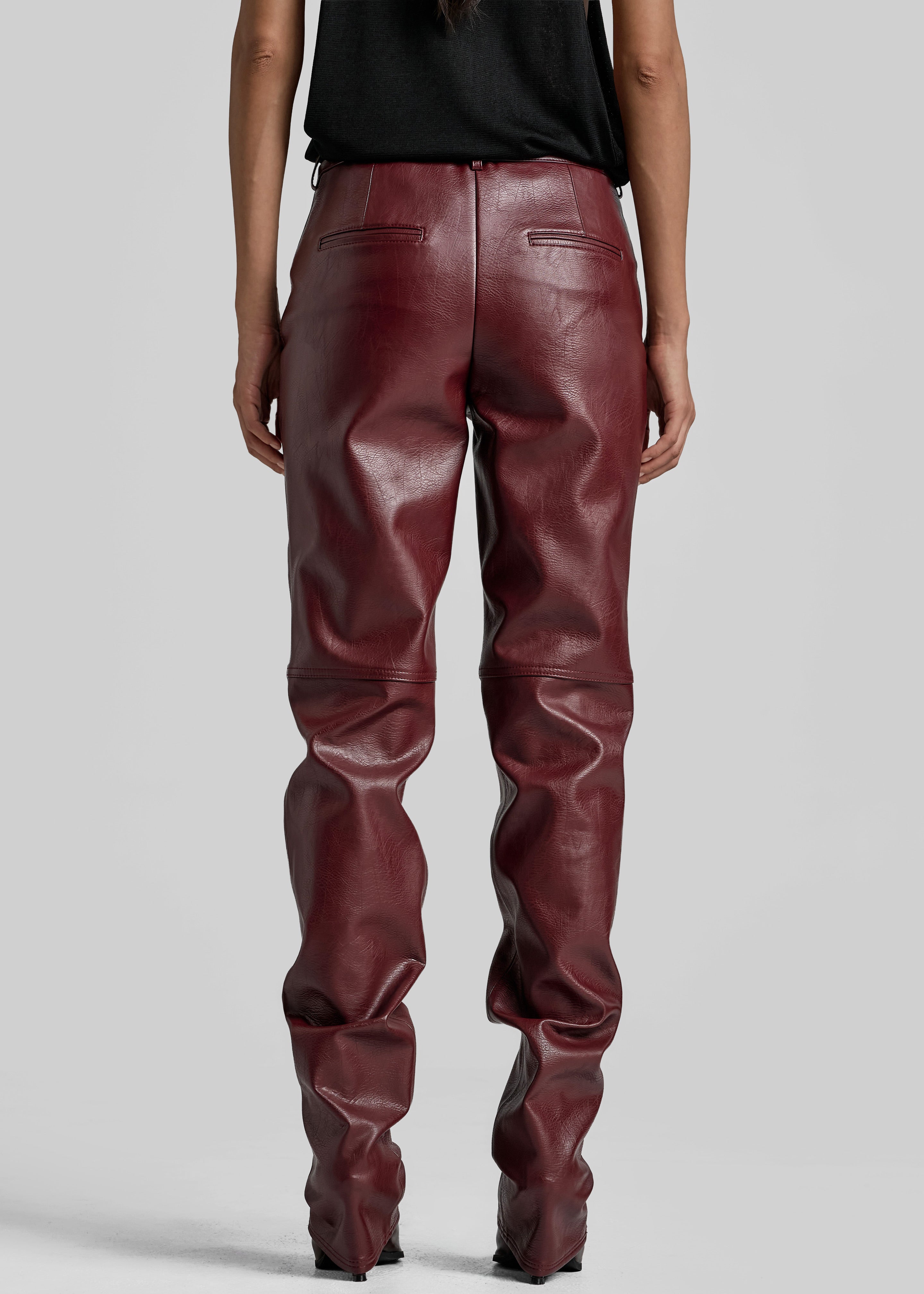 Ascona Faux Leather Pants - Burgundy - 7