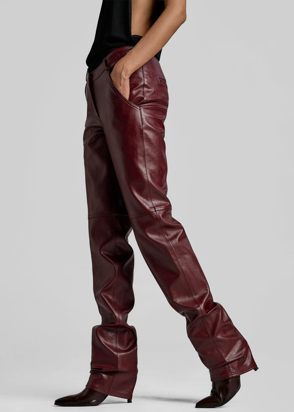 Ascona Faux Leather Pants - Burgundy