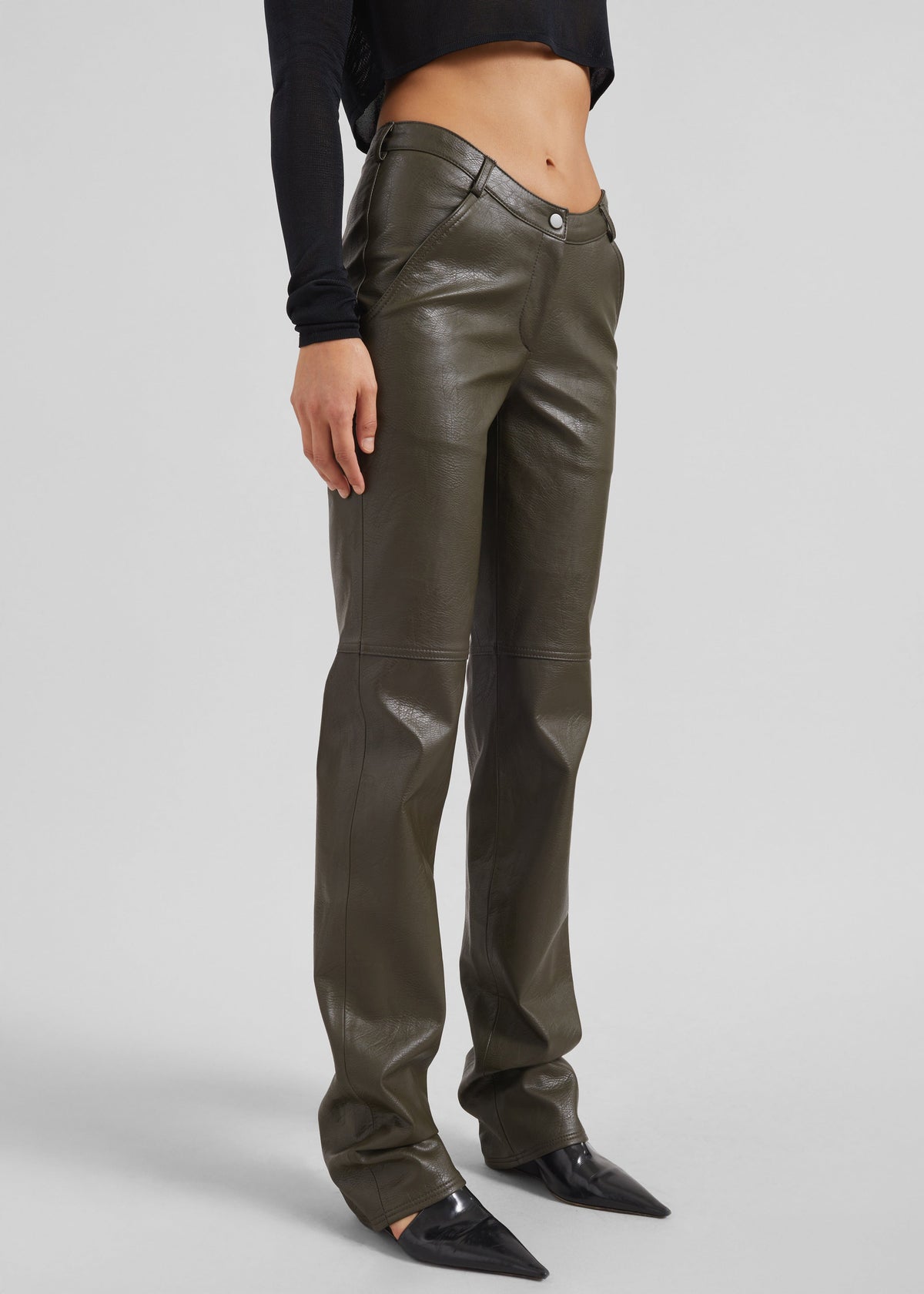 Ascona Faux Leather Pants - Dark Olive - 6
