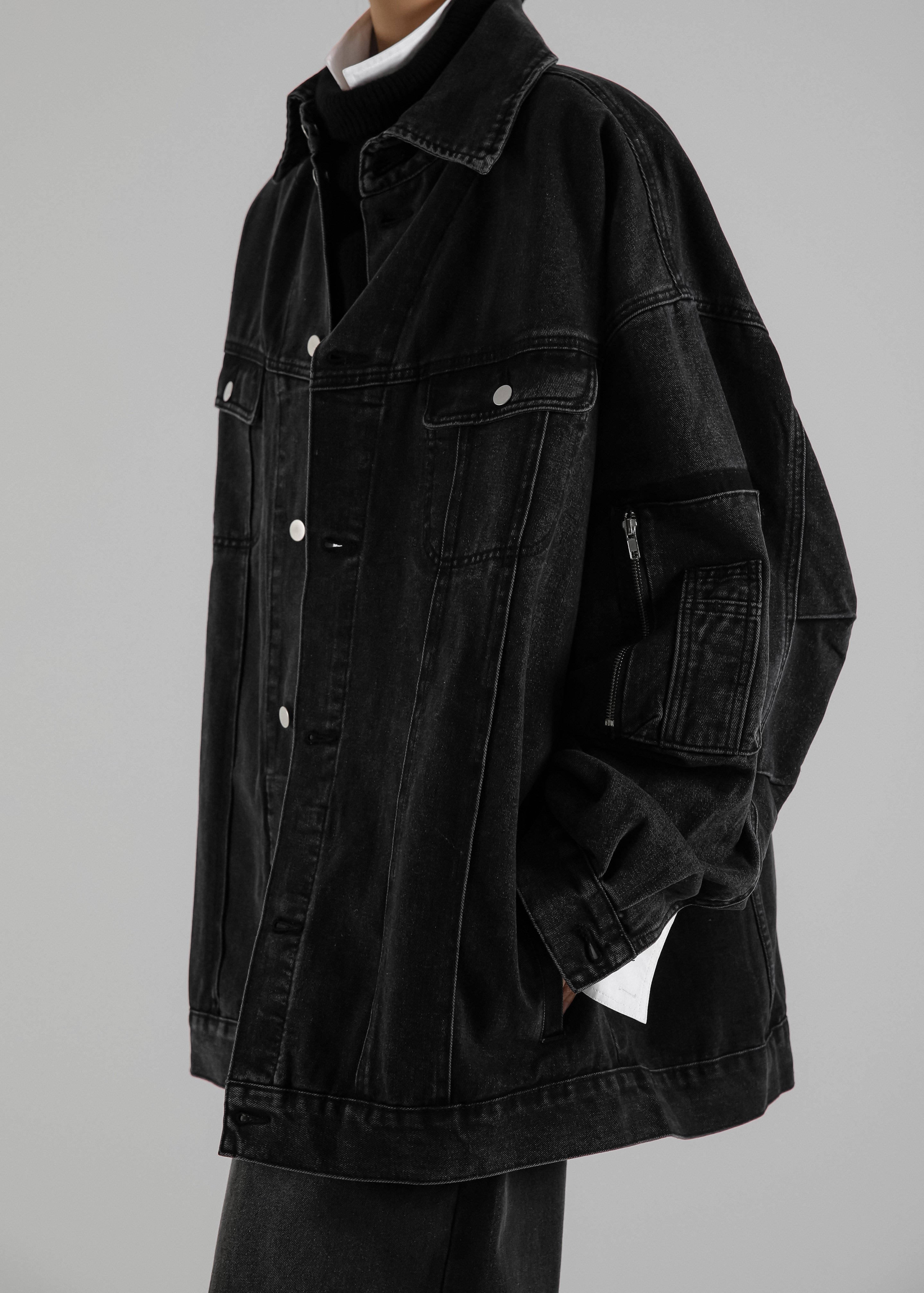 Ashford Oversized Denim Jacket - Black Wash - 3