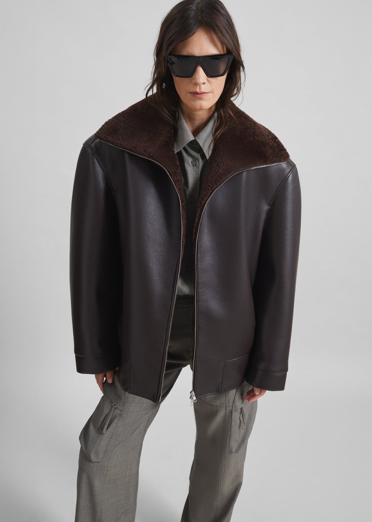 Aspen Faux Leather Jacket - Brown - 6