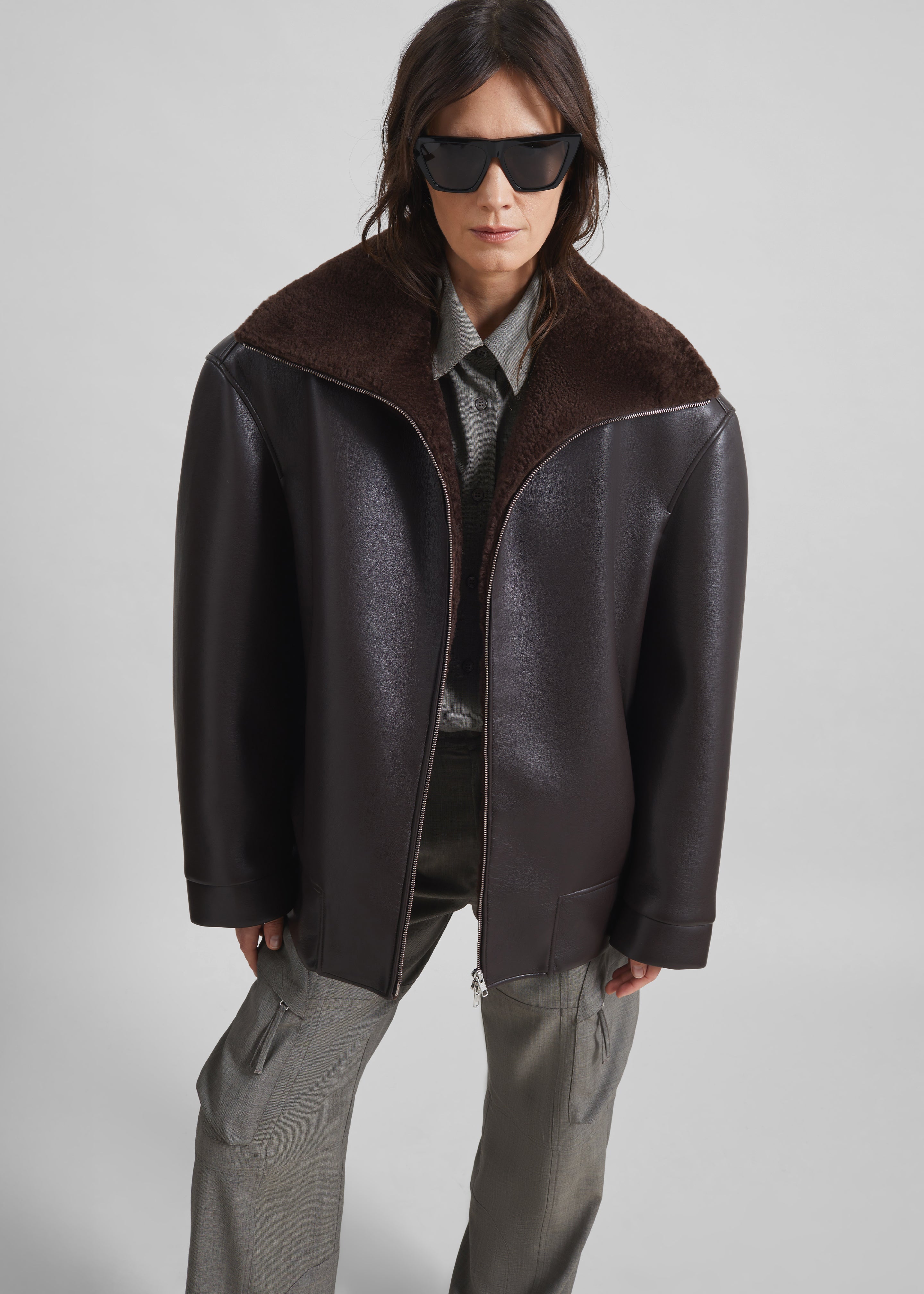 Aspen Faux Leather Jacket - Brown - 6