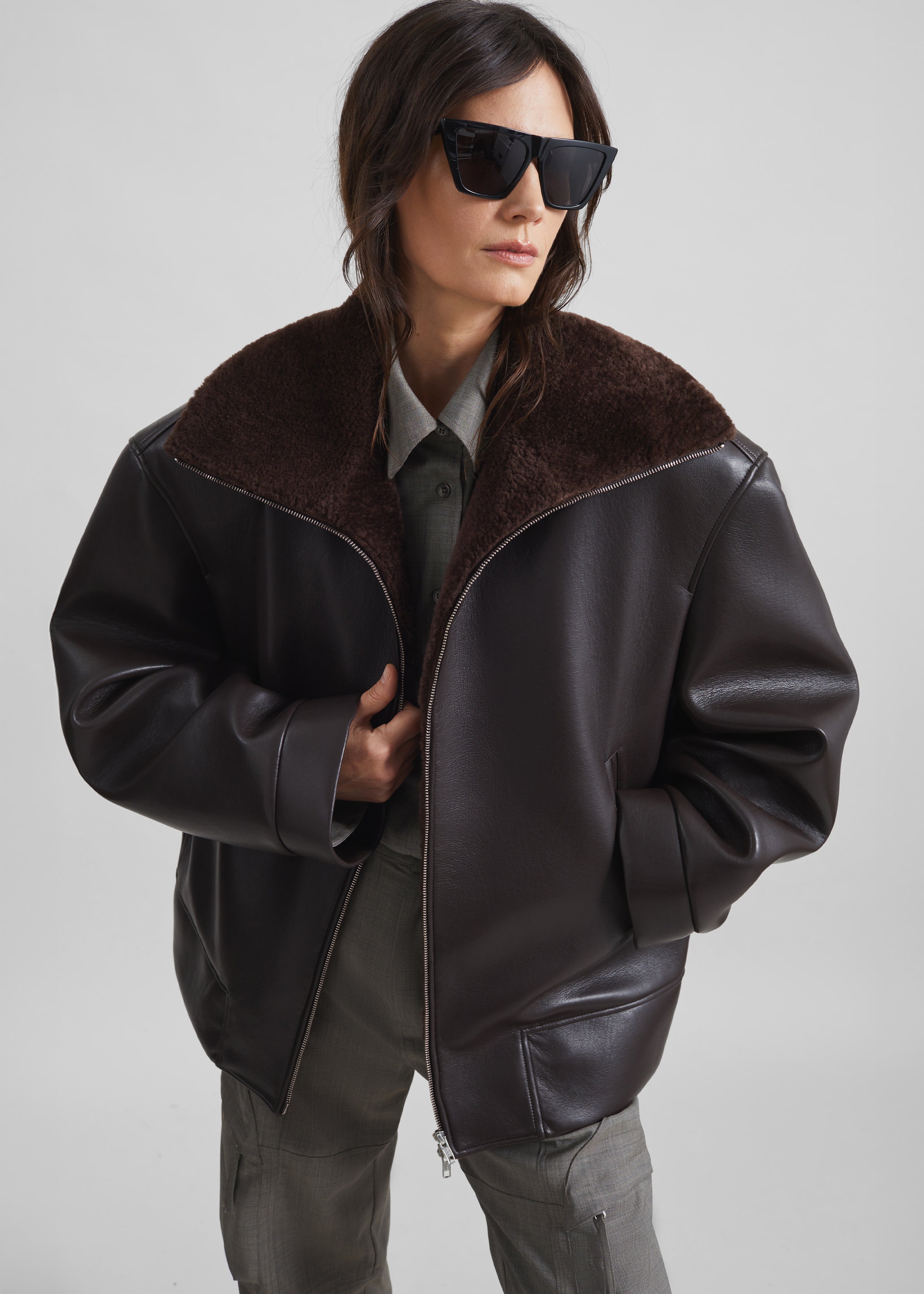 Aspen Faux Leather Jacket - Brown - 4