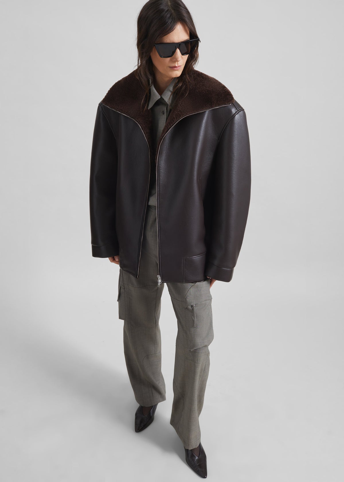 Aspen Faux Leather Jacket - Brown - 3