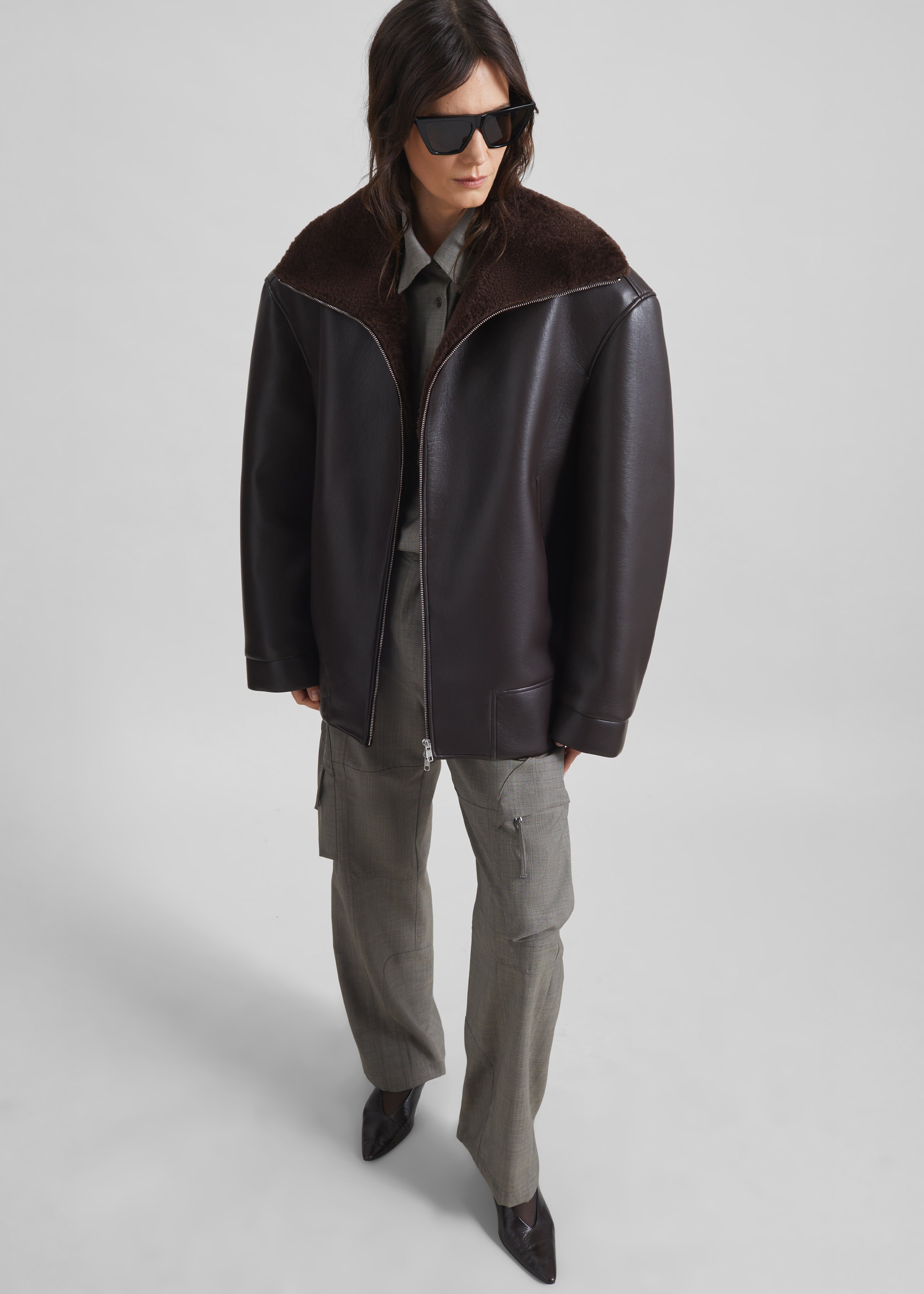 Aspen Faux Leather Jacket - Brown - 3