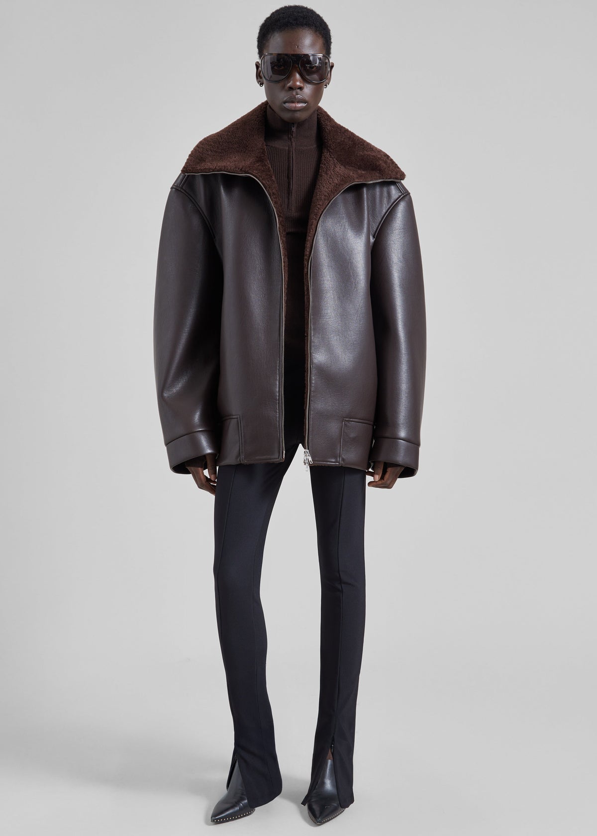 Aspen Faux Leather Jacket - Brown - 5