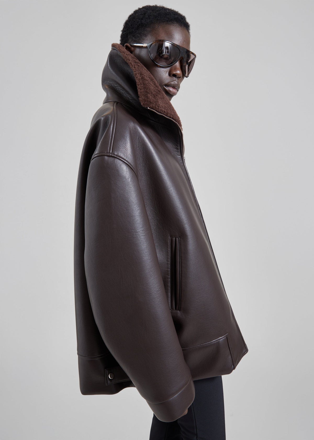 Aspen Faux Leather Jacket - Brown - 2